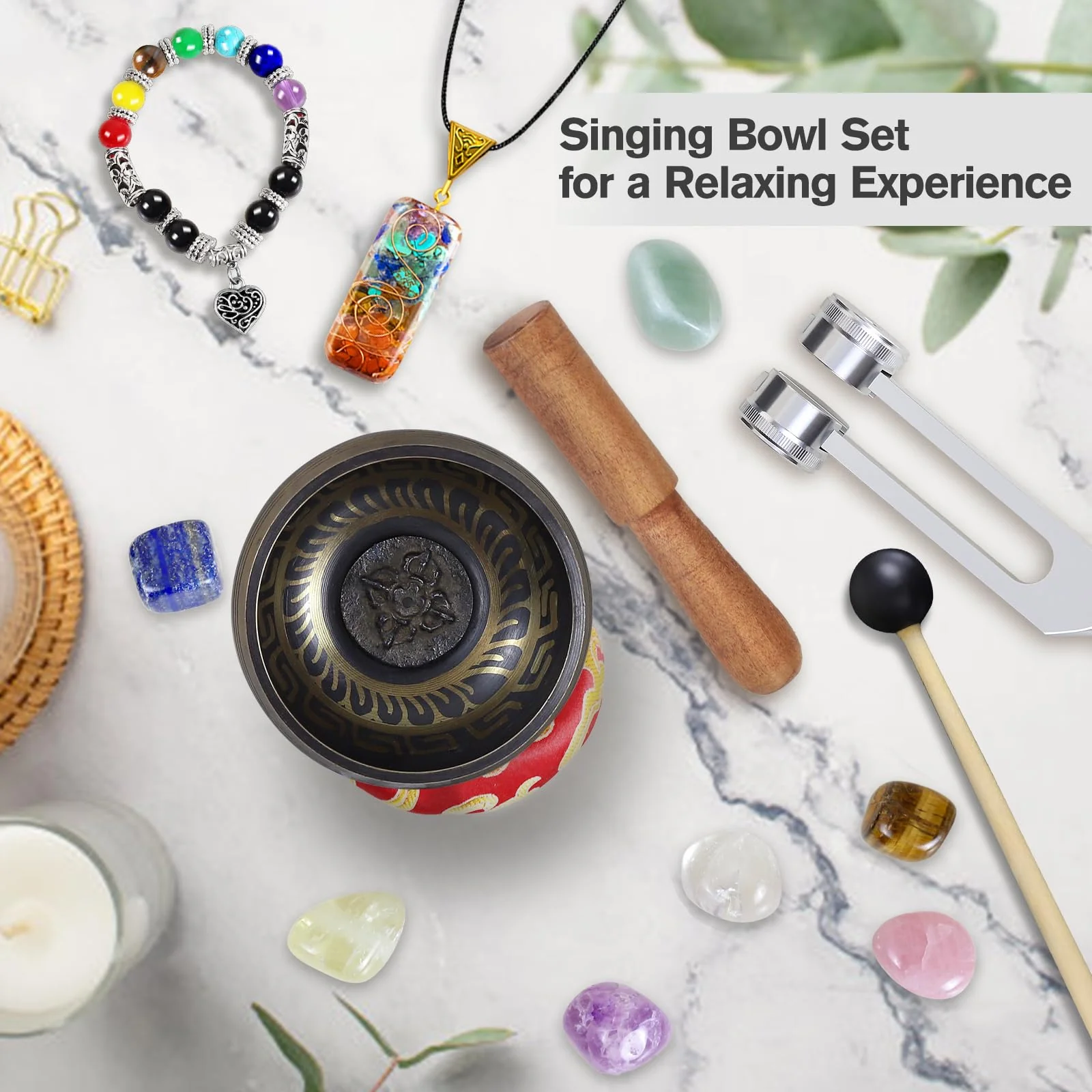 Tibetan Singing Bowl Set, Pure Timbre - Pure and ethereal, Chakra Sound Healing, for Meditation balancing Mindfulness and Stress Relief, Unique Spiritual Gifts for Women and Men (Brass, 3.2-4 inch) - Image 2
