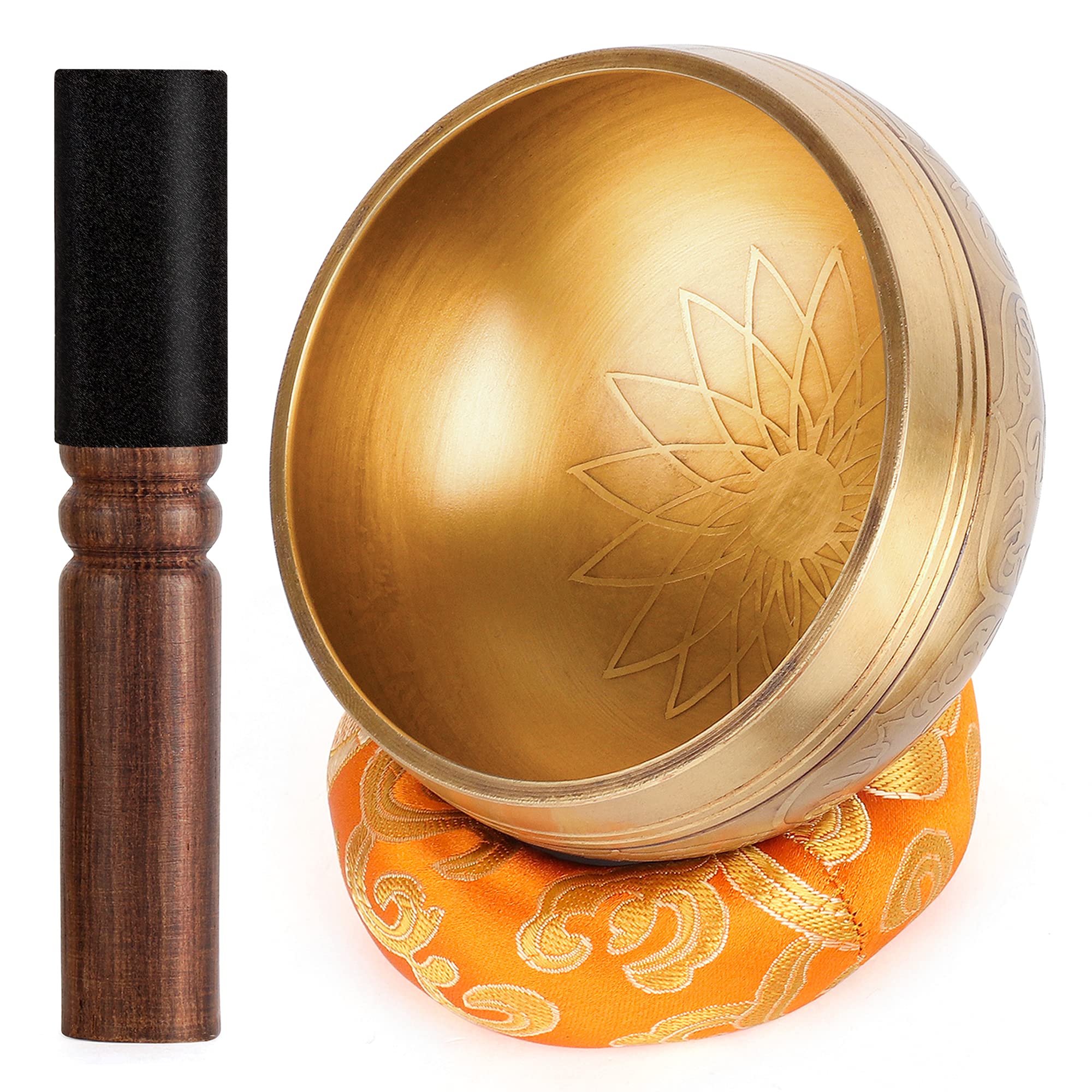 Tibetan Singing Bowls Set-Hand-hammered in Nepal Sound Bowl for Meditation, Yoga, Chakra, Meditation Accessories, Unique Gifts for Women, Men (Yellow, 4 inch) Yellow