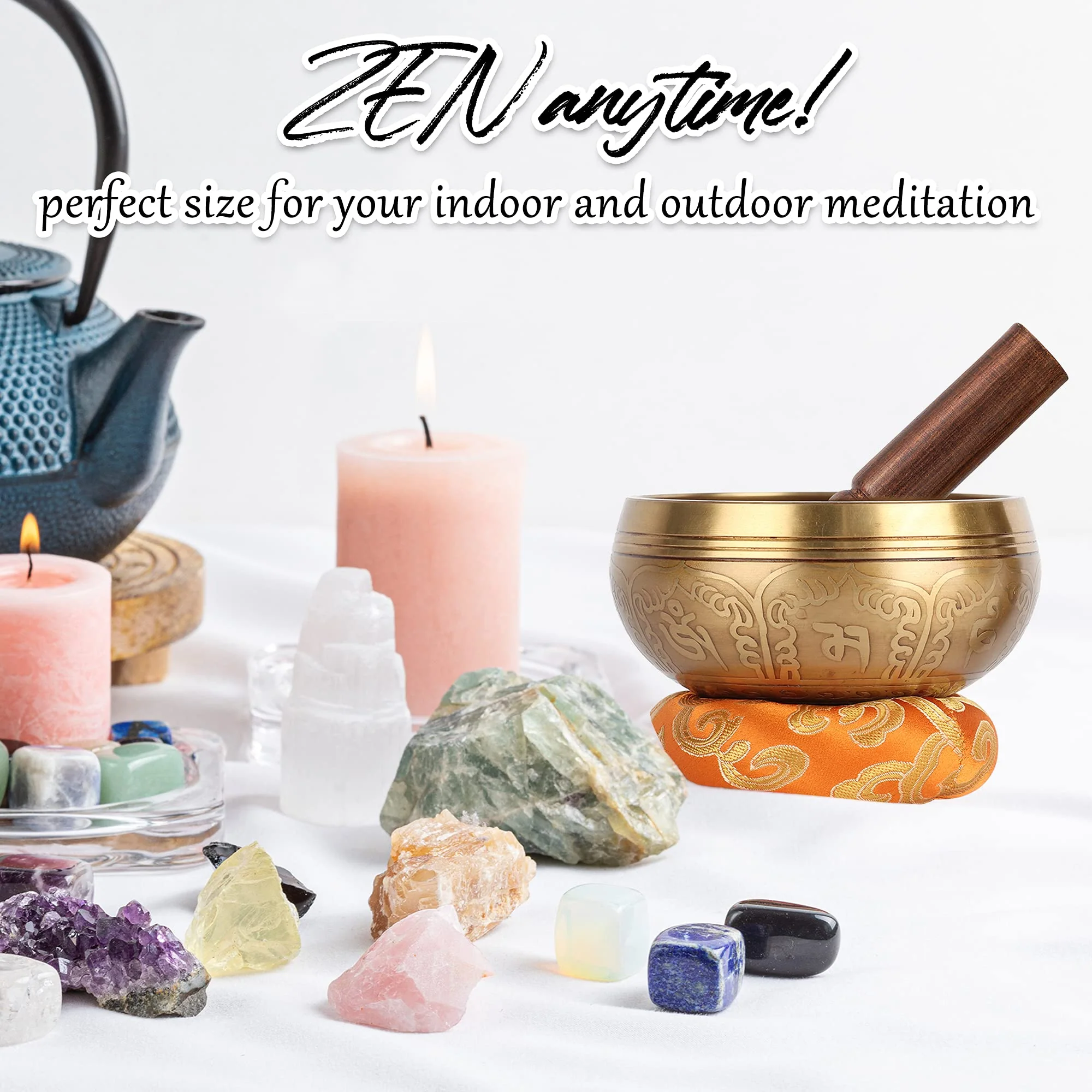 Tibetan Singing Bowls Set-Hand-hammered in Nepal Sound Bowl for Meditation, Yoga, Chakra, Meditation Accessories, Unique Gifts for Women, Men (Yellow, 4 inch) Yellow - Image 8