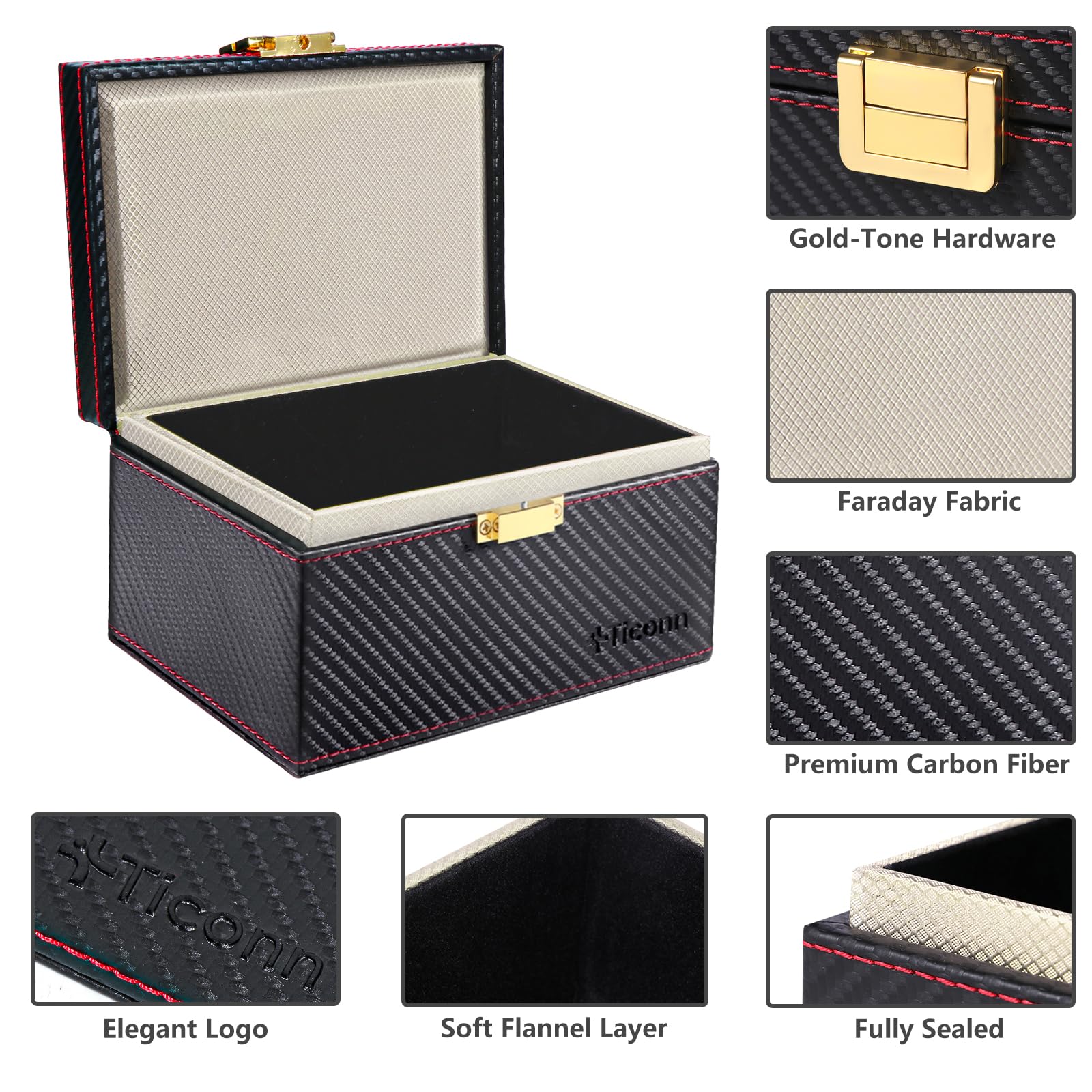TICONN Faraday Box, Car Key Fob Protector, Carbon Fiber Signal Blocker for Keyless Fob, RFID Signal Blocking Pouch Cage Carbon Fiber Texture - Image 3