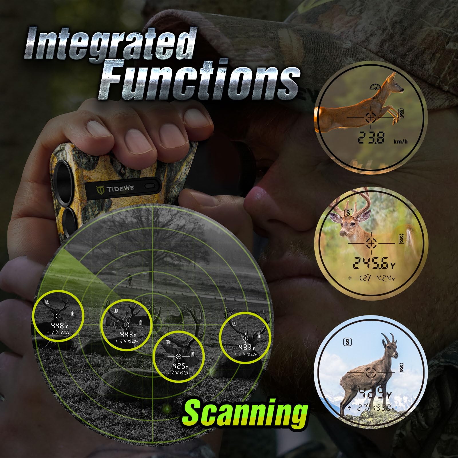 TIDEWE Hunting Rangefinder Mini with Rechargeable Battery, 875Y Laser Range Finder 6.5X Magnification, Distance/Angle/Speed/Scan Multi Functional Waterproof Rangefinder with Case (Leaf Camo) - Image 2