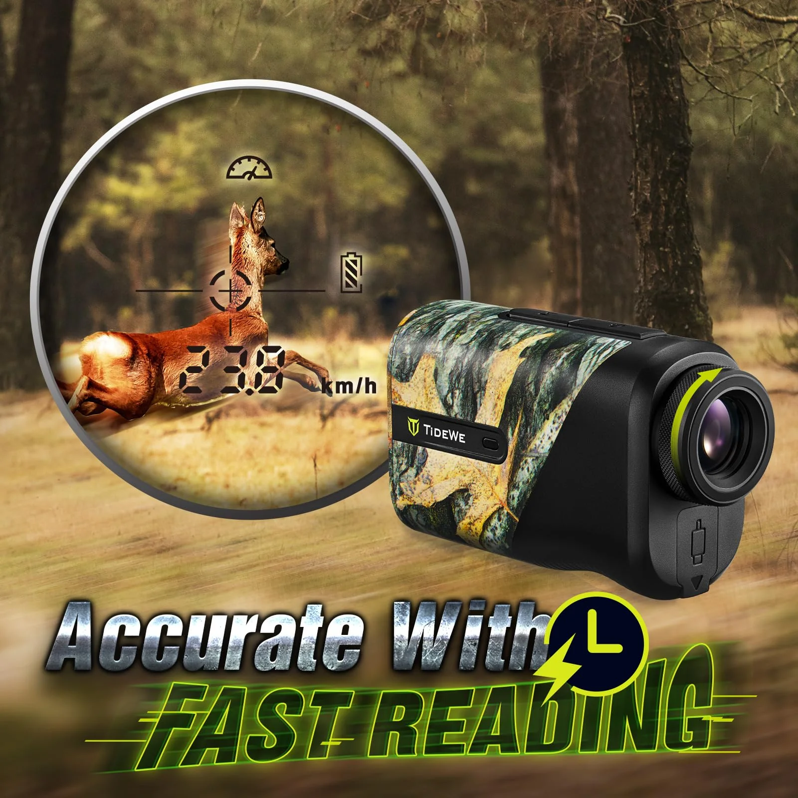 TIDEWE Hunting Rangefinder Mini with Rechargeable Battery, 875Y Laser Range Finder 6.5X Magnification, Distance/Angle/Speed/Scan Multi Functional Waterproof Rangefinder with Case (Leaf Camo) - Image 3
