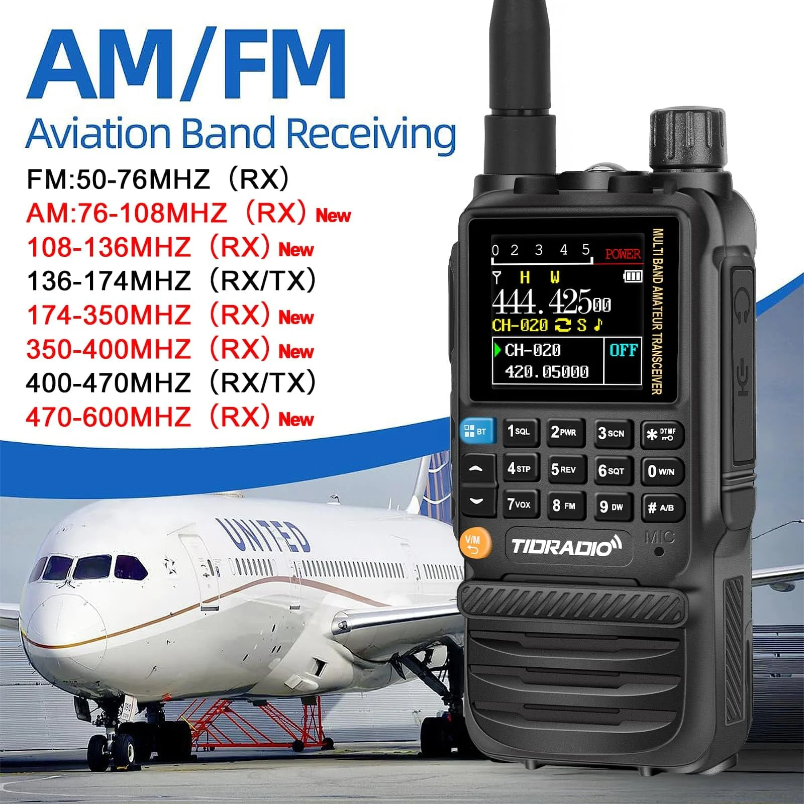 TIDRADIO TD-H3 Ham Radio Multi-Band Two Way Radio with AirBand & TD-771 Long Antenna,USB-C Programming & Charging,2500mAh Battery,One Key Frequency Match,DTMF FM AM NOAA VOX SCAN,Walkie Talkies 1 Pack Full Kits (Black) - Image 3