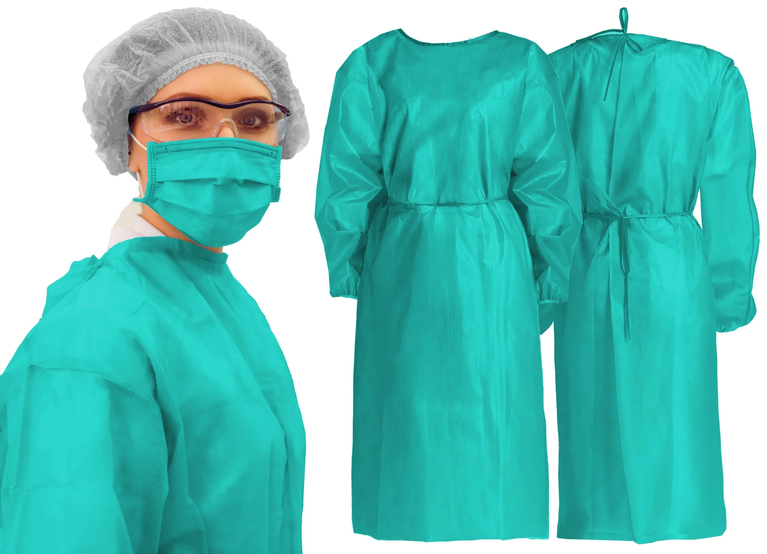 TIGA-MED MRSA Non-Woven Gown 10 Pieces Approx. 120 x 140 cm (One Size) Approx. 30 g/m² Green MRSA Disposable Gown Protective Gown Visitor Coat