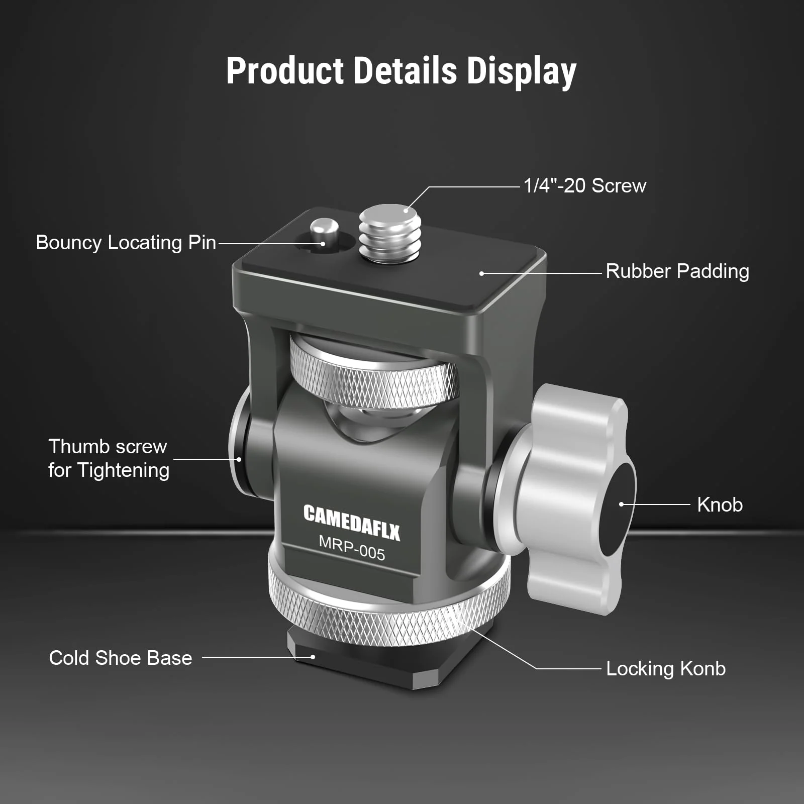 Tilt Adjustable Camera Monitor Mount,Swivel Field Monitor Holder with Cold Shoe Mount 1/4"-20 Screw for 5” and 7”Monitor(Grey). Grey - Image 2