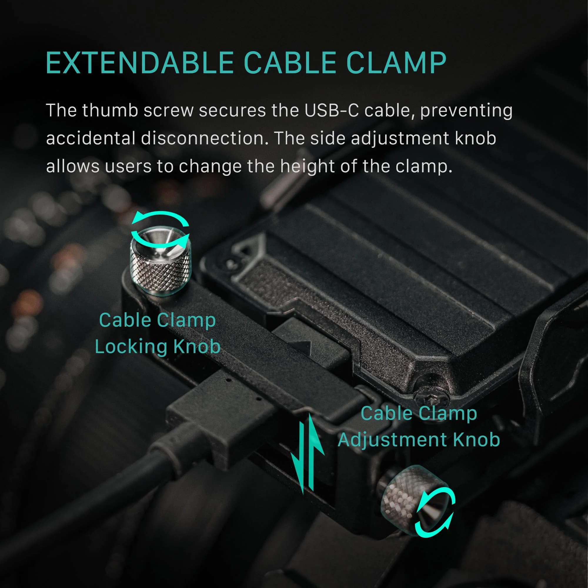 Tilta Universal SSD Drive Holder V2 - Black | Compatible with Most Camera Cages via 1/4"-20 Threads | Extendable Cable Clamp | Rubber Protection | Lightweight, Durable, & Portable Version 2 - Image 4