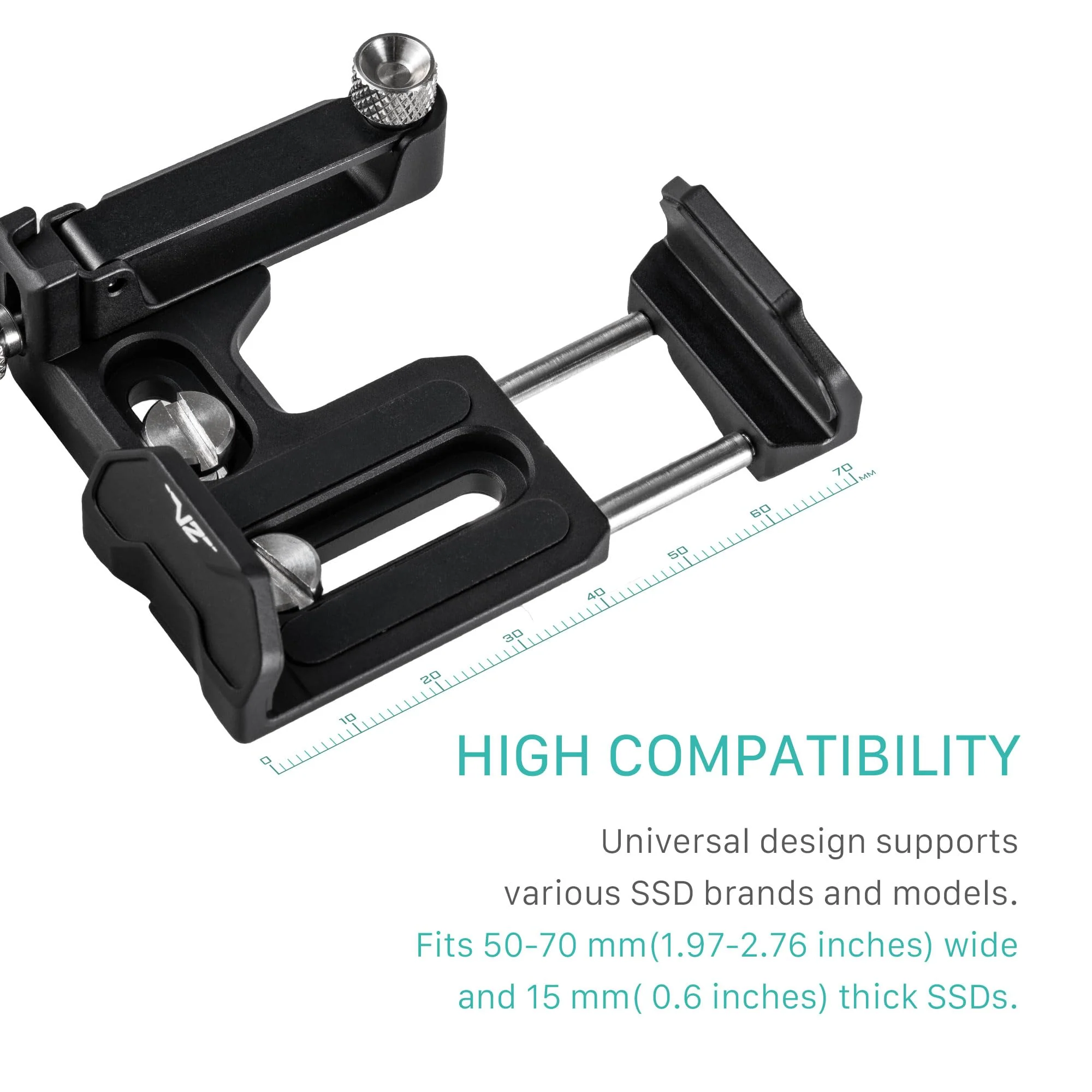 Tilta Universal SSD Drive Holder V2 - Black | Compatible with Most Camera Cages via 1/4"-20 Threads | Extendable Cable Clamp | Rubber Protection | Lightweight, Durable, & Portable Version 2 - Image 5
