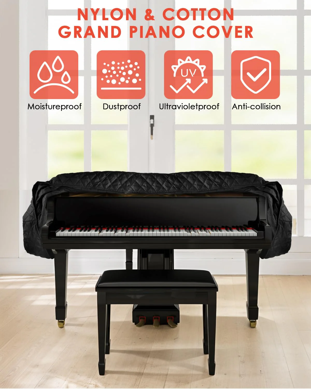 TINDTOP Thickened Grand Piano Cover, Thicken Cotton Lining Baby Piano Cover, Waterproof Washable Soft Bordered Decorated Full Triangle Piano Protective Cover Thickened, S - 62.99in/160cm - Image 4