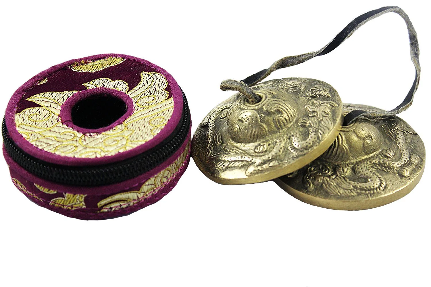 Tingsha/Tibetan Meditation Bell/Finger Cymbals with free Silk Case by Nepalese Handicraft Zone (Bronze)