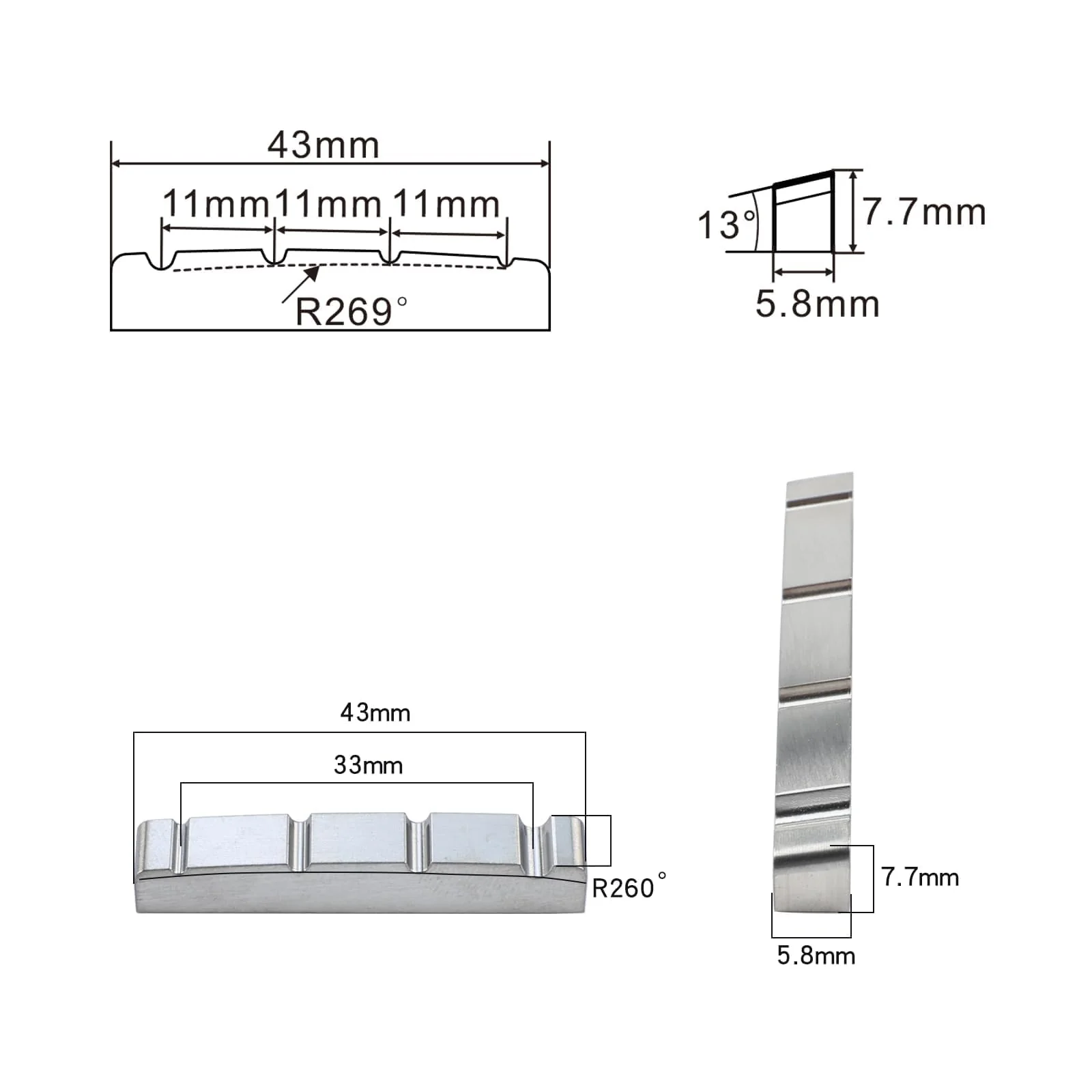 Titanium alloy Bass Guitar Nut Pre-cut Slot 4 String Bass Nut for Electric Bass Guitar Replacement Parts (43mm×7.7mm×5.8mm) 43×7.7×5.8mm - Image 6