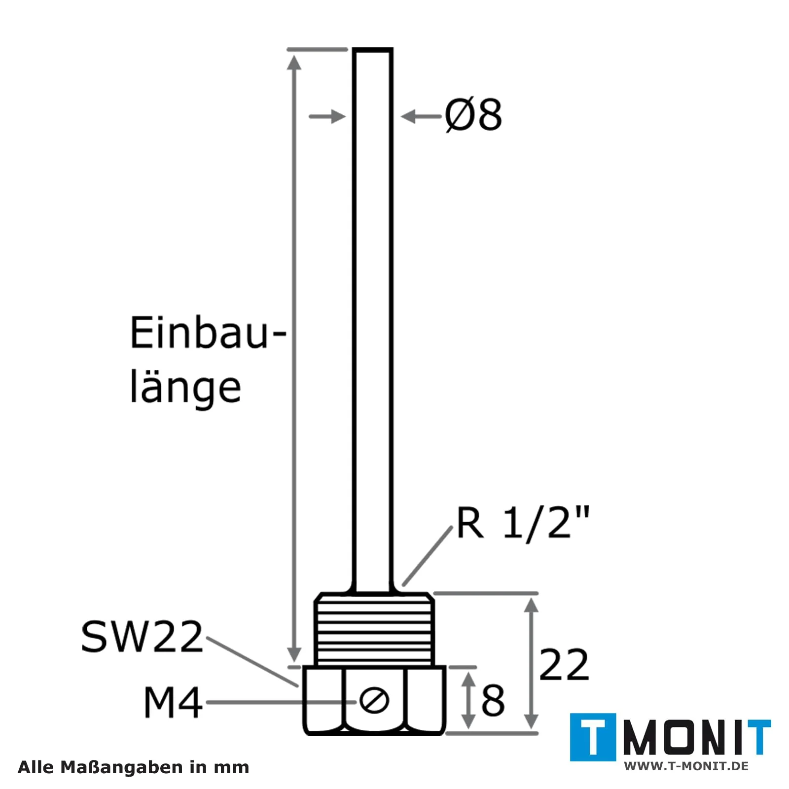 Tmonit - Immersion Sleeve Nickel-Plated Brass | 1/2 Inch | 100 mm Installation Length | for Temperature Sensor, Cable Sensor Heating - Image 3