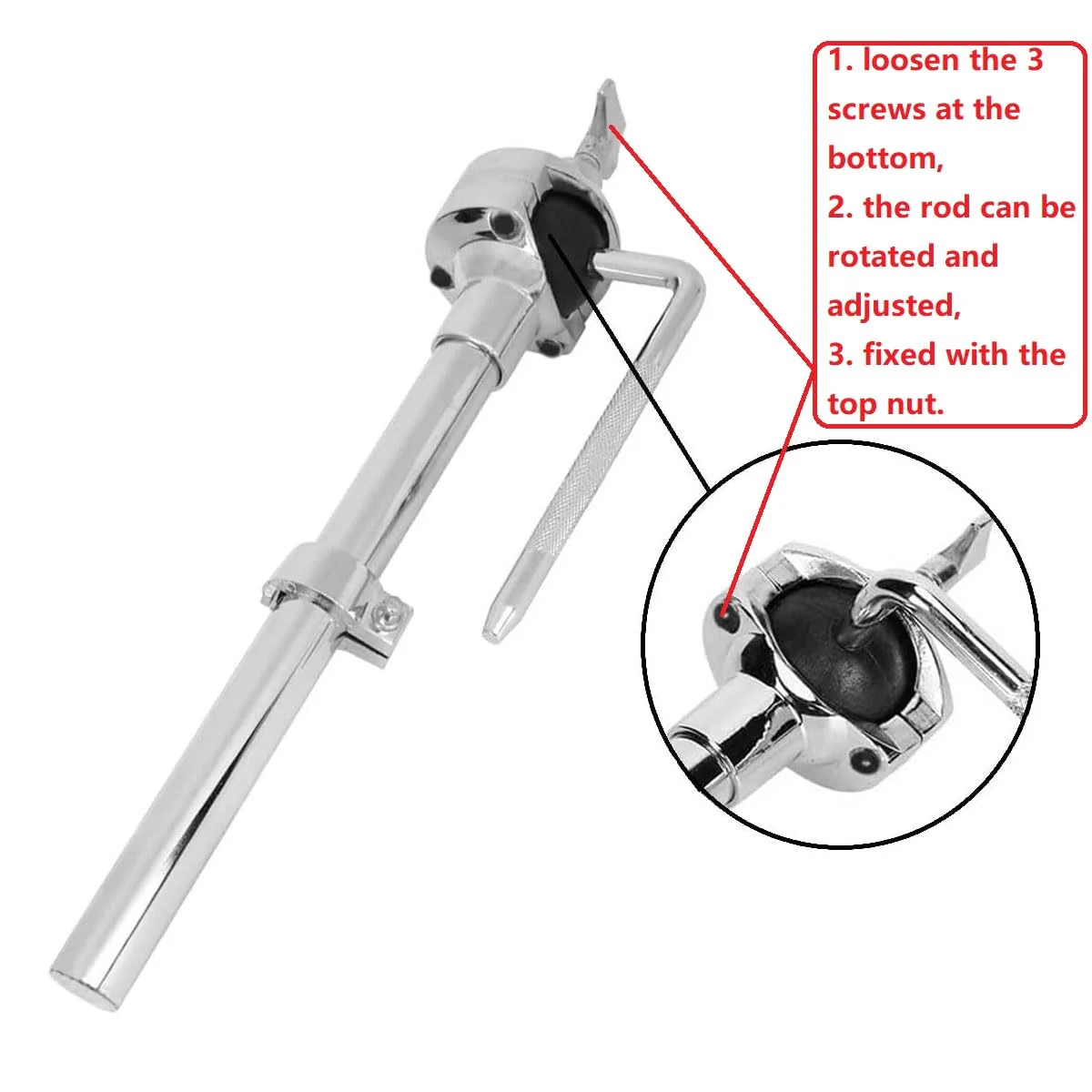 Tom Drum Mount Bracket Single Tom Holder Stand for Jazz Drum Set, L-Rod Long Tom Arm Ball Clamp Mount Tom Drum Holder Drum Arm Stand Rack Mount Percussion Drum Set Hardware - Image 2