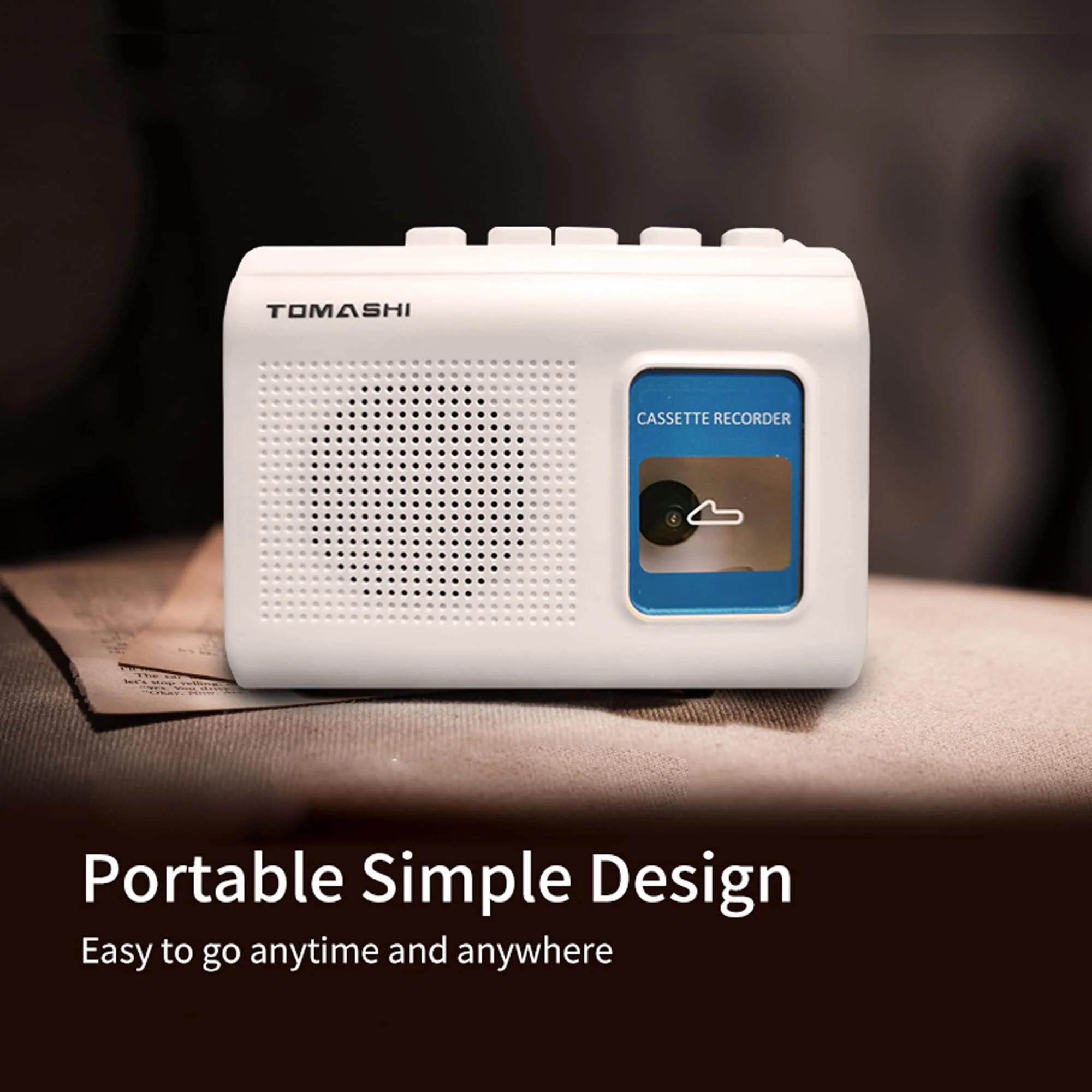 TOMASHI Portable Cassette Player Tape Recorder with Built-in Speaker,Microphone,Headphone Jack-, 4.57 x 3.54 x 1.38inch white - Image 2
