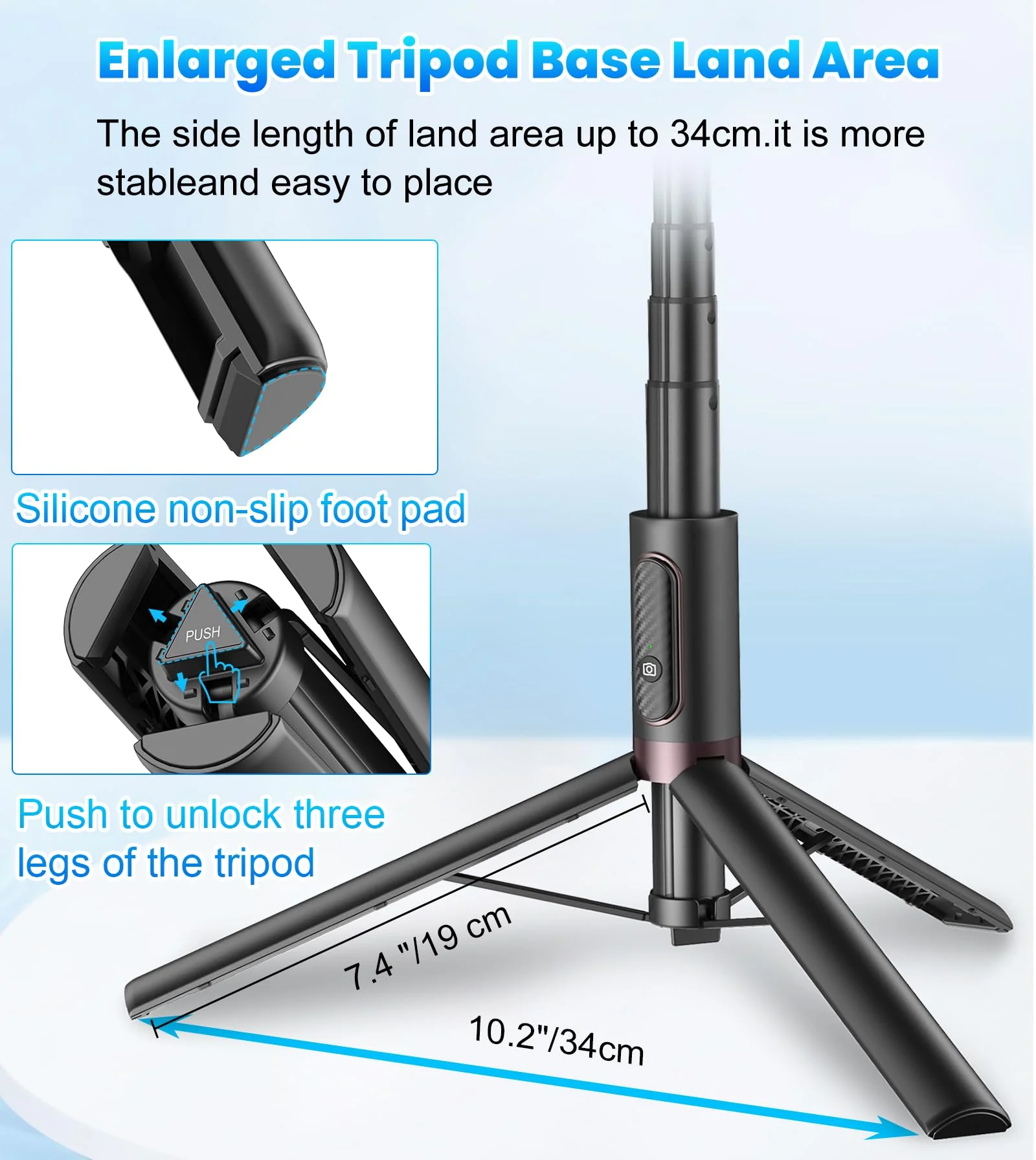 TONEOF 67" Cell Phone Selfie Stick Tripod,Smartphone Tripod Stand All-in-1 with Integrated Wireless Remote,Portable,Lightweight,Extendable Phone Tripod for iPhone/Android(Black) 67“ Black - Image 4