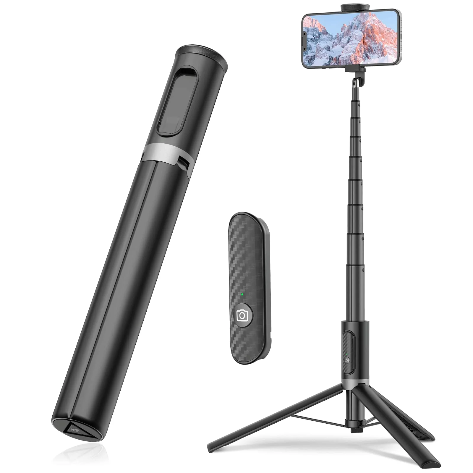 TONEOF Tripod, Cell Phone Selfie Stick, 60 Inch All-in-1 Stand with Integrated Wireless Remote, Lightweight and Portable, Extendable Tripod for 4-7 Inch iPhone and Android(Black Grey) Black Grey