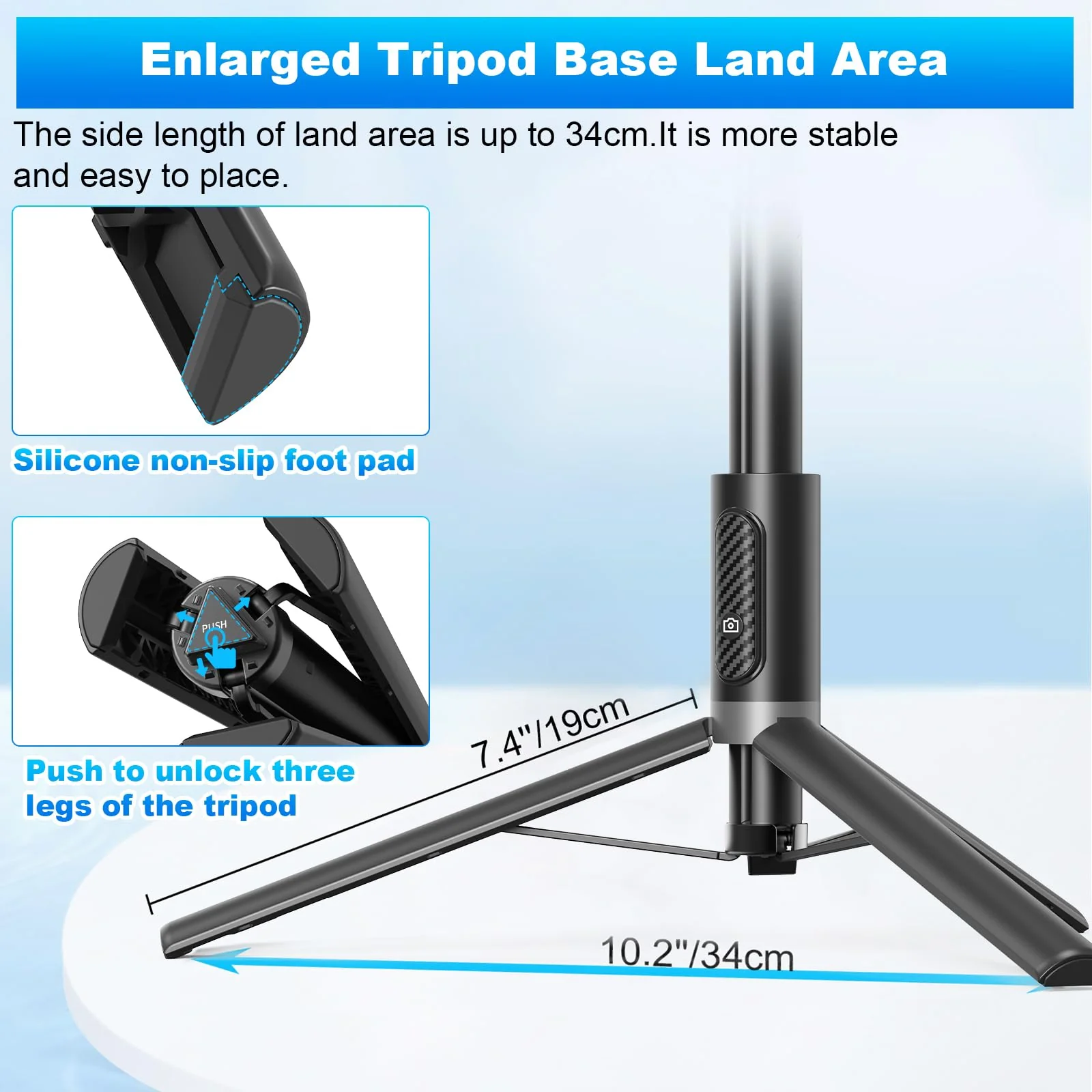 TONEOF Tripod, Cell Phone Selfie Stick, 60 Inch All-in-1 Stand with Integrated Wireless Remote, Lightweight and Portable, Extendable Tripod for 4-7 Inch iPhone and Android(Black Grey) Black Grey - Image 4