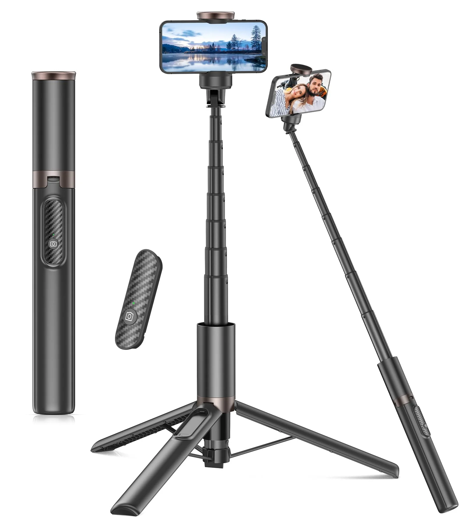 TONEOF Upgraded 60" Selfie Stick Tripod,All-in-1 Extendable Cell Phone Tripod Stand with Integrated Remote,360° Rotate Lightweight & Portable Tripod for 4-7 Inch iPhone Android/Video Recording/Travel