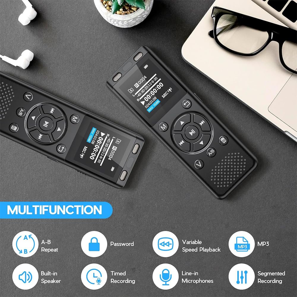 Tonfarb 64GB Digital Voice Recorder with Playback,Audio Recording Device for Lectures Meeting/Classes/Interviews,Tape Recorder with Voice Activated,Password,Noise Reduction,A-B Repeat,MP3 Player Etc - Image 6