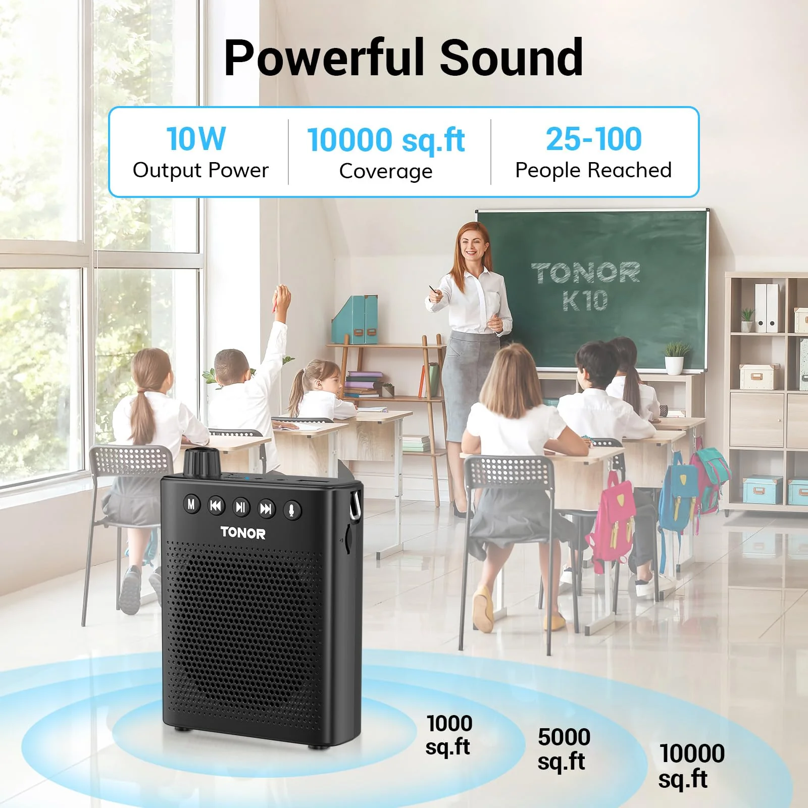 TONOR Portable Voice Amplifier for Teachers, Rechargeable Mini Pa System with 100 cm/3ft Wired Headset Microphone and Waistband, Megaphone Speaker for Classroom, Training, Yoga, Tour Guides K10 - Image 2