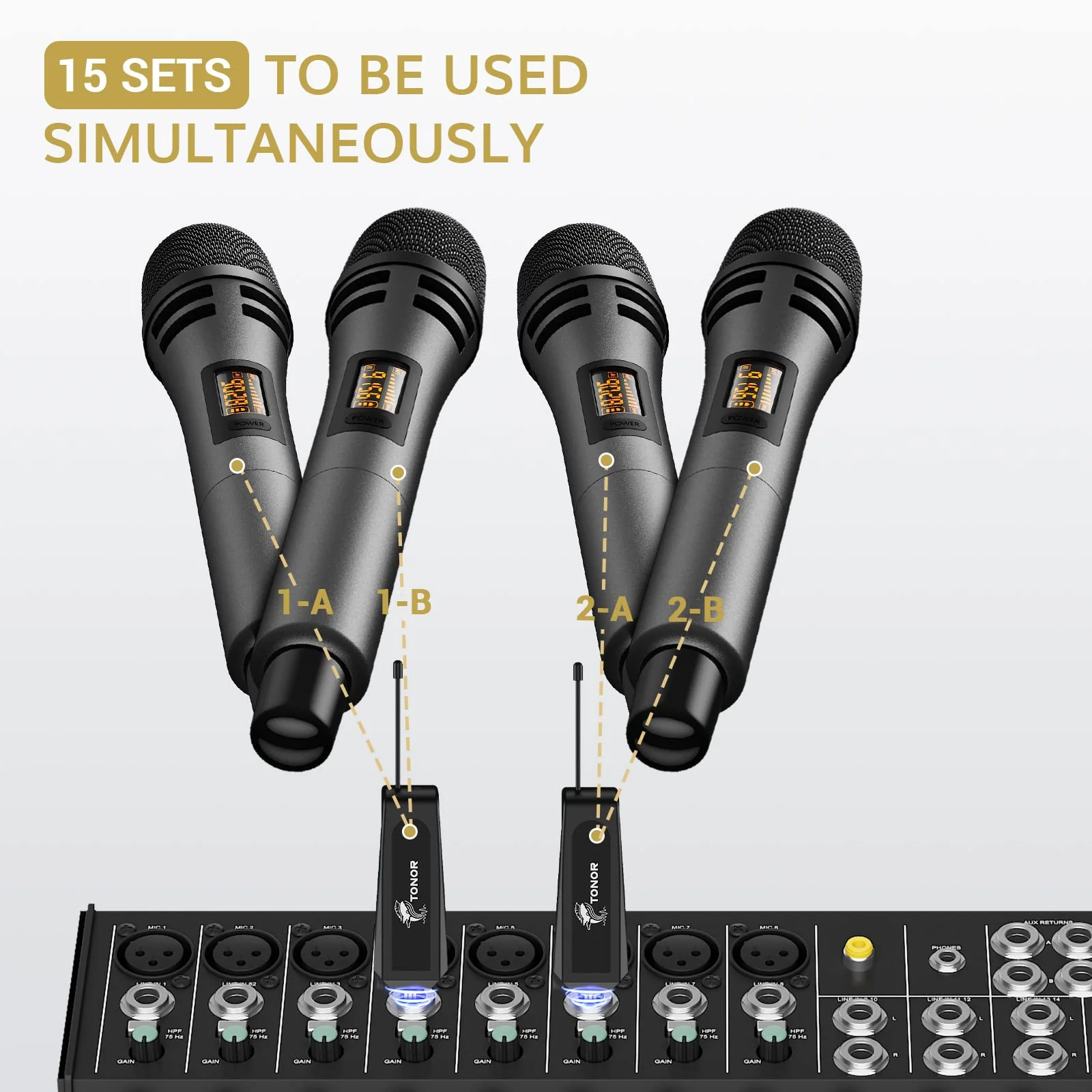 TONOR Wireless Microphones, Dual UHF Karaoke Microphone System, Microfonos Inalambricos with Rechargeable Receiver, Cordless Dynamic Mics Set for Singing, Wedding, Party, 60 m/200ft TW320, 2 Mics Grey - Image 7