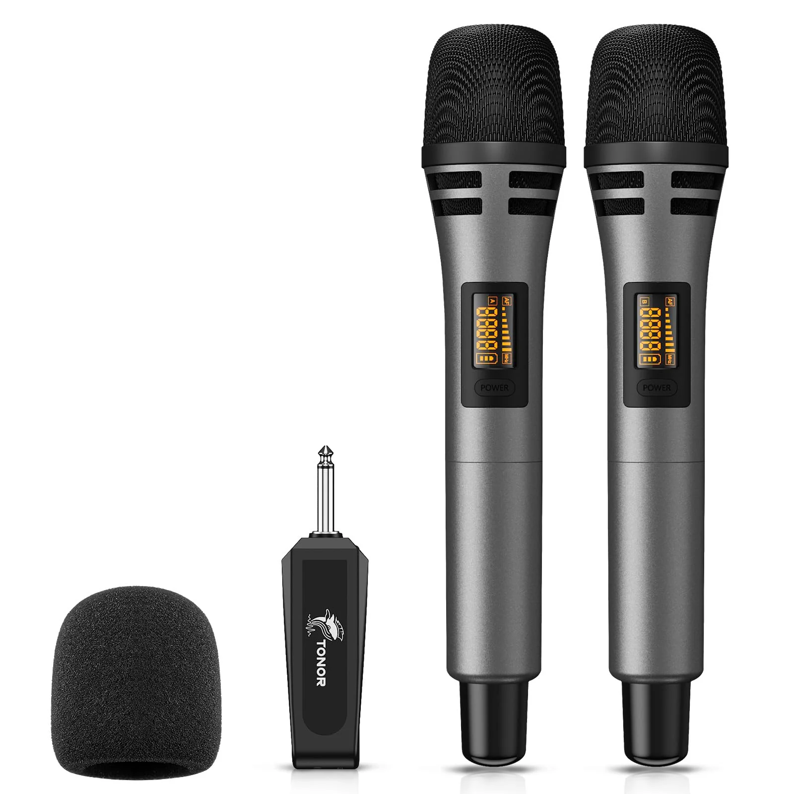 TONOR Wireless Microphones, Dual UHF Karaoke Microphone System, Microfonos Inalambricos with Rechargeable Receiver, Cordless Dynamic Mics Set for Singing, Wedding, Party, 60 m/200ft TW320, 2 Mics Grey - Image 9