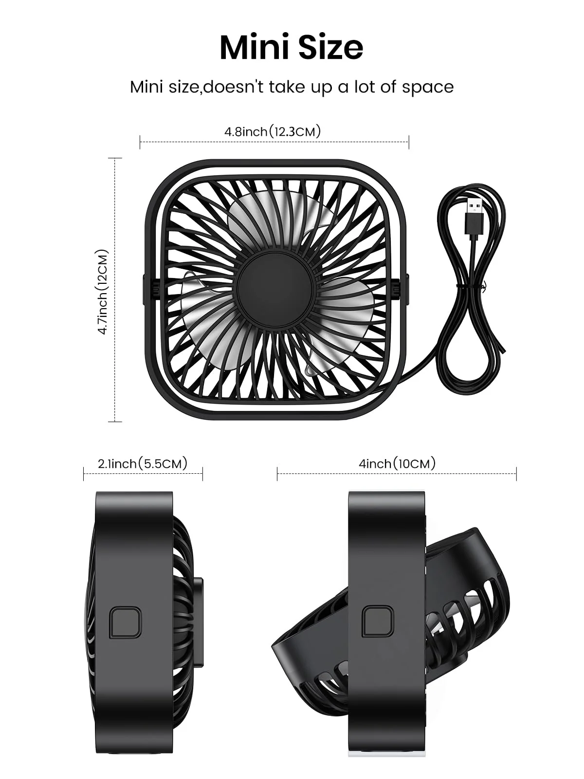 TOPK USB Desk Fan 2Pack Mini Personal Fan Portable, Strong Airflow & Quiet Operation, USB Powered, Three-Speed Wind Small USB Fan for Desk, 360° Rotatable Head for Home Office Table and Desktop Black - Image 2