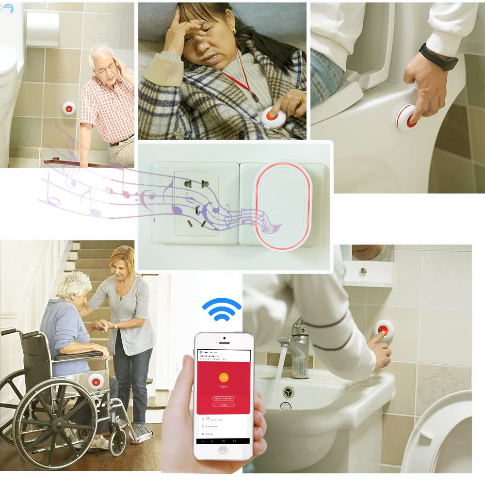 Topvico WiFi Caregiver Pager Call Button for Elderly, Senior Fall Alert Devices, Wireless Nurse Help SOS Panic Bracelet , Tuya Smart APP, Remote Patients Call System for Home, 5 Levels Volume 1 Button A + 1 Watch + 1 Receiver - Image 3