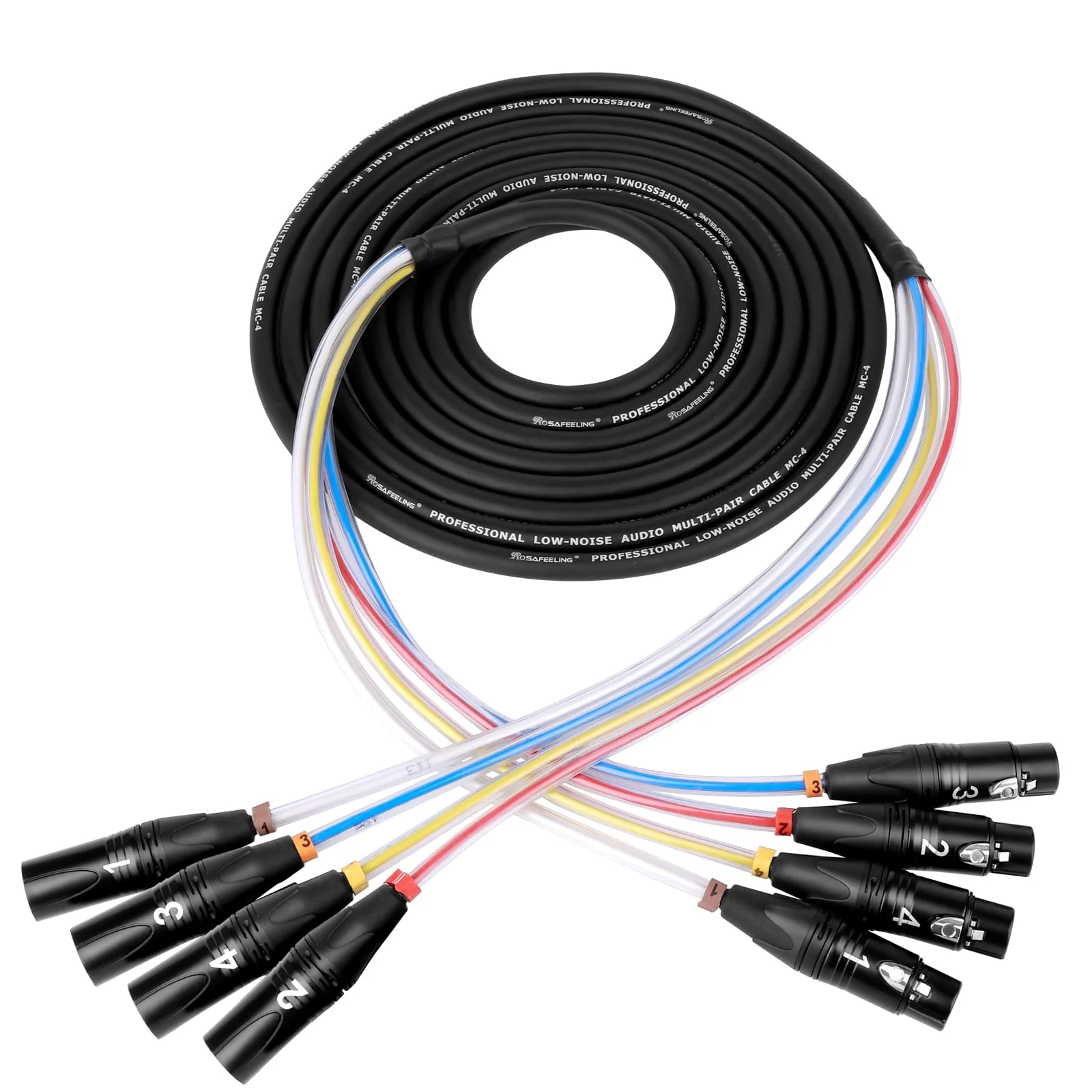 Toronce 4 Channel Professional Multi-Media Snake Cable 4 Pairs Male to Female 3 Pin XLR Balanced Audio Extension Cable (10Feet) 4-Channel _10t