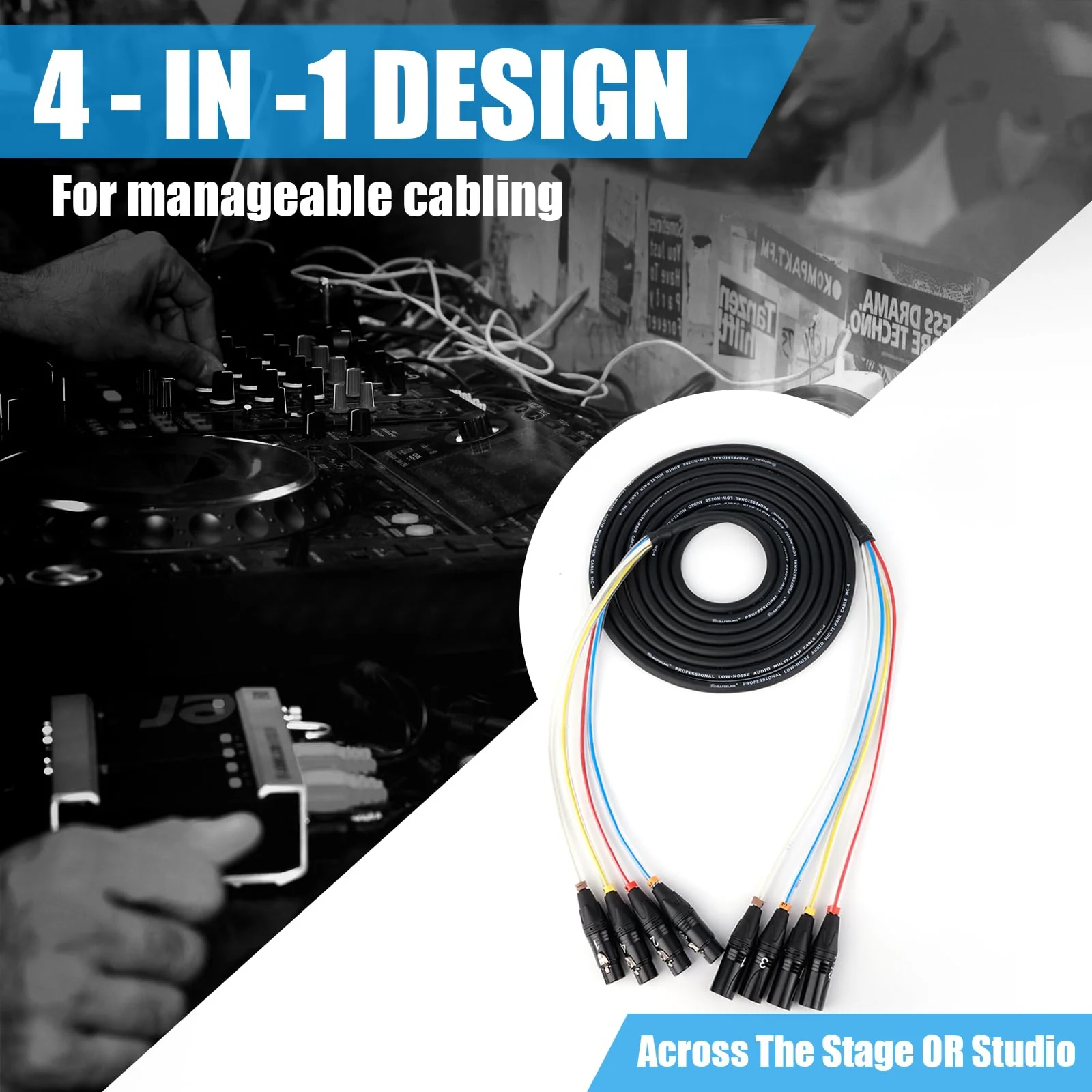 Toronce 4 Channel Professional Multi-Media Snake Cable 4 Pairs Male to Female 3 Pin XLR Balanced Audio Extension Cable (10Feet) 4-Channel _10t - Image 4