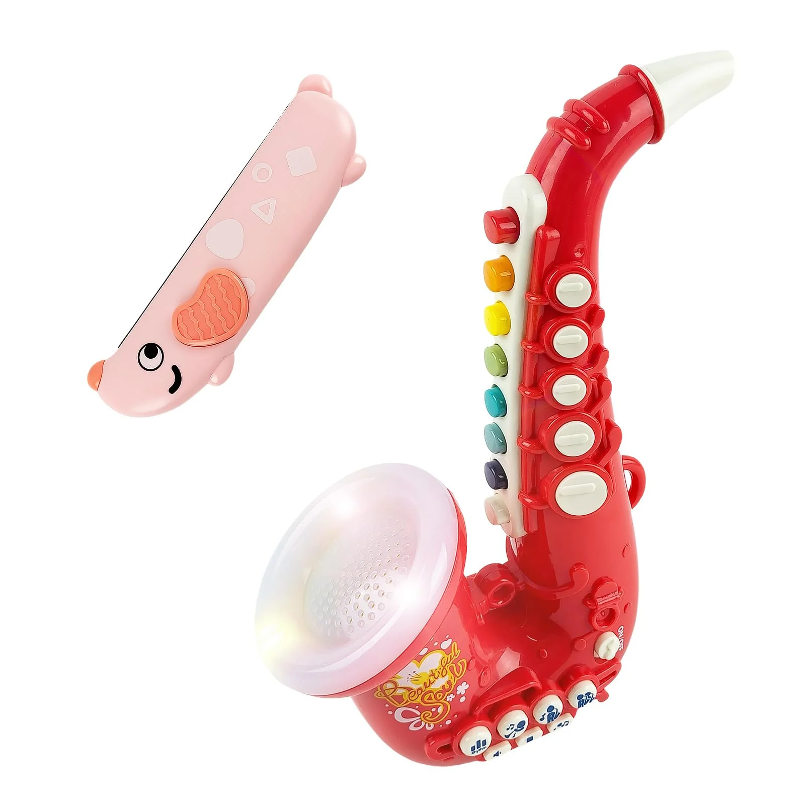 Toy Saxophone with Light & Sound, Toy Harmonica for Kids, Early Educational Toy Musical Instrument Toys for Toddlers Girls Boys Age 3+ (Red) Red