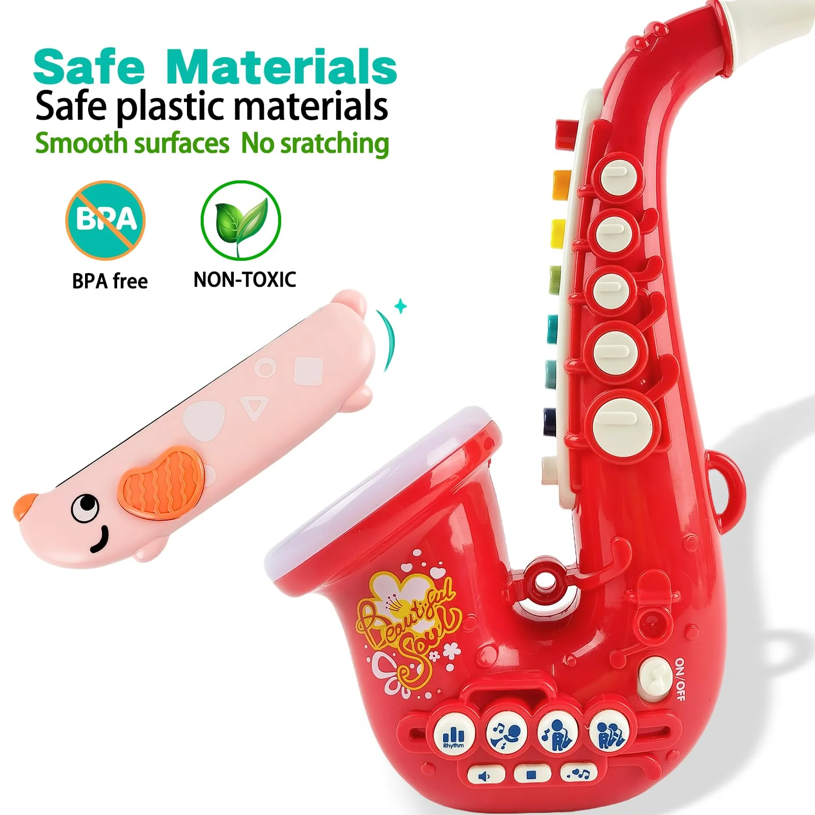 Toy Saxophone with Light & Sound, Toy Harmonica for Kids, Early Educational Toy Musical Instrument Toys for Toddlers Girls Boys Age 3+ (Red) Red - Image 6