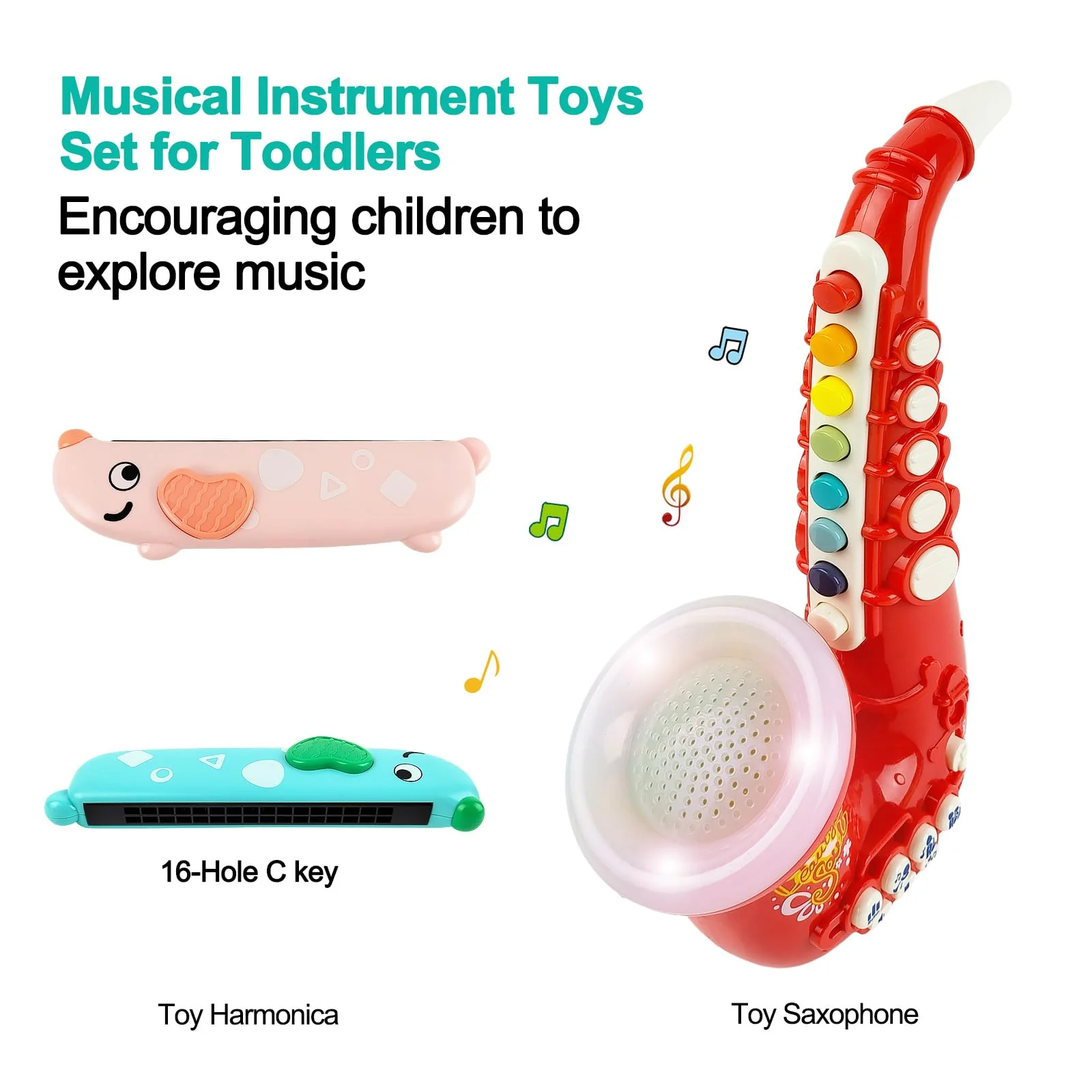 Toy Saxophone with Light & Sound, Toy Harmonica for Kids, Early Educational Toy Musical Instrument Toys for Toddlers Girls Boys Age 3+ (Red) Red - Image 7