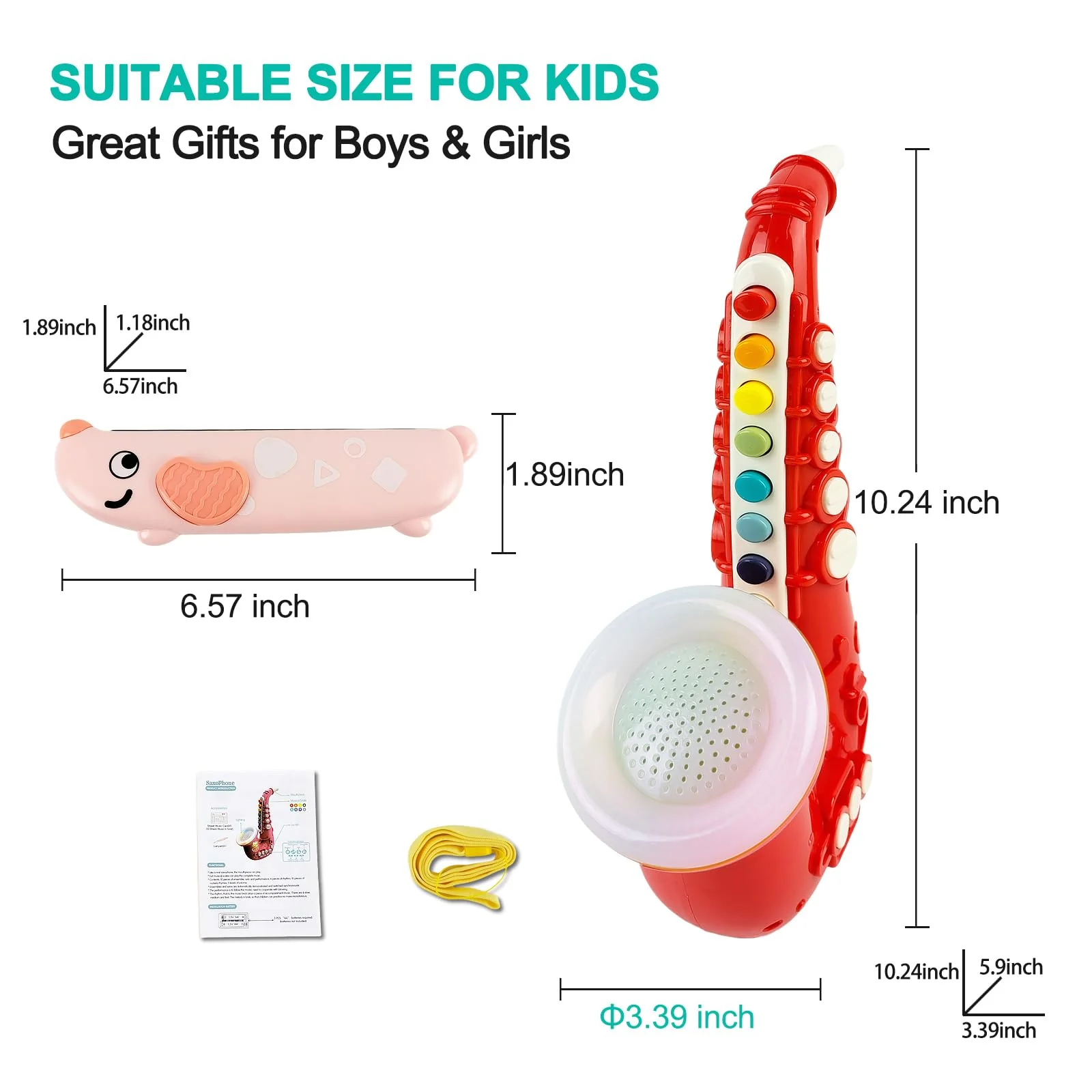 Toy Saxophone with Light & Sound, Toy Harmonica for Kids, Early Educational Toy Musical Instrument Toys for Toddlers Girls Boys Age 3+ (Red) Red - Image 8