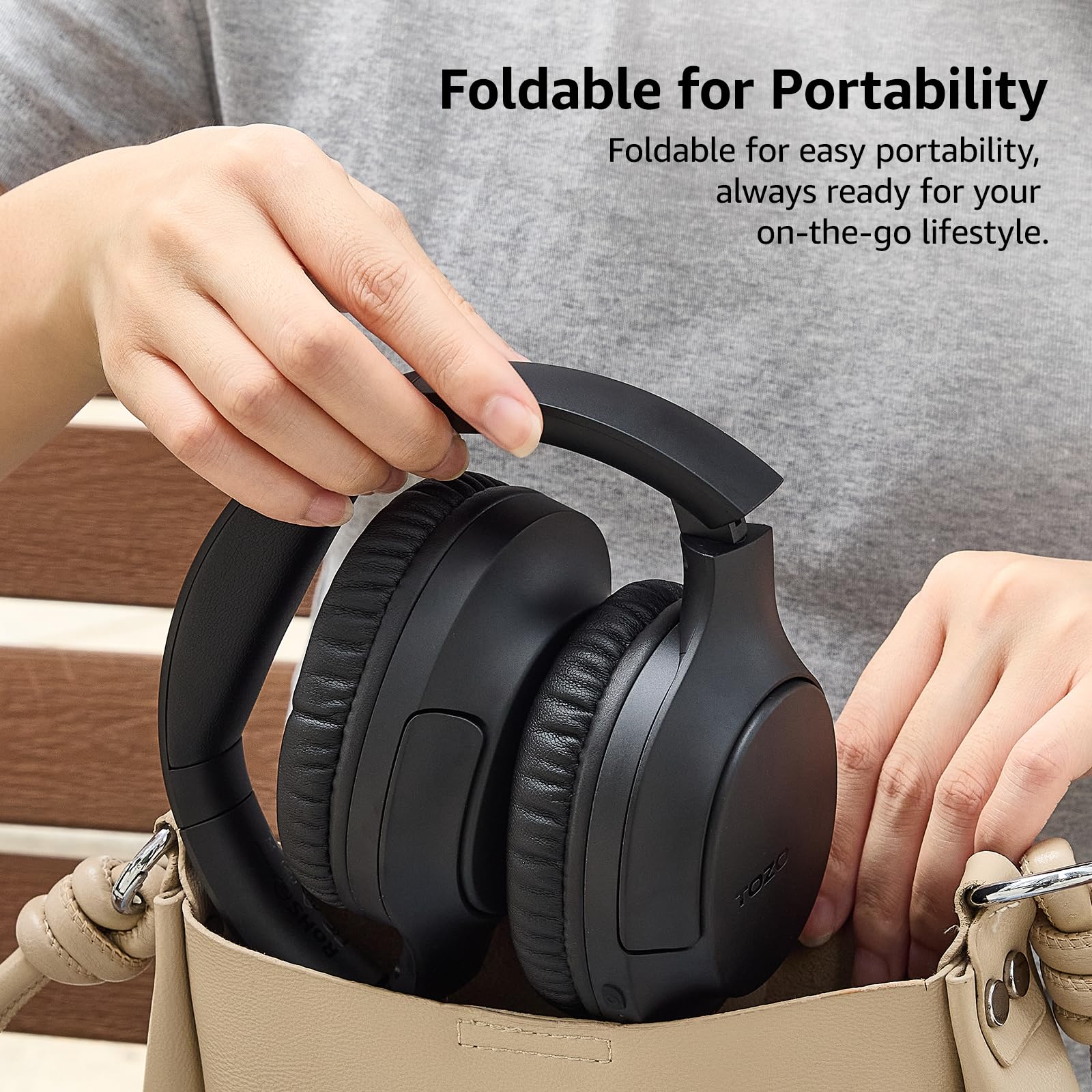 TOZO Bluetooth 5.4 Over Ear Headphones, ENC Call Noise Cancelling Mic, Foldable Wireless Headset, 70H Playback, Deep Bass Stereo Sound, Customizable EQ via Button & App, for Travel and Home, Upgraded Black - Image 6