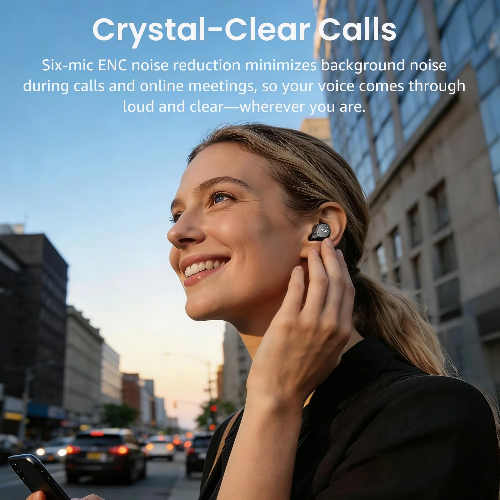 TOZO NC9 Hybrid Active Noise Cancelling Wireless Earbuds, 6 Mics ENC Clear Call, IPX8 Waterproof, in Ear Bluetooth 5.3 Headphones Stereo Bass Ear Buds 60H Playtime with LED Display 32 EQs via APP Dark Black Small - Image 8