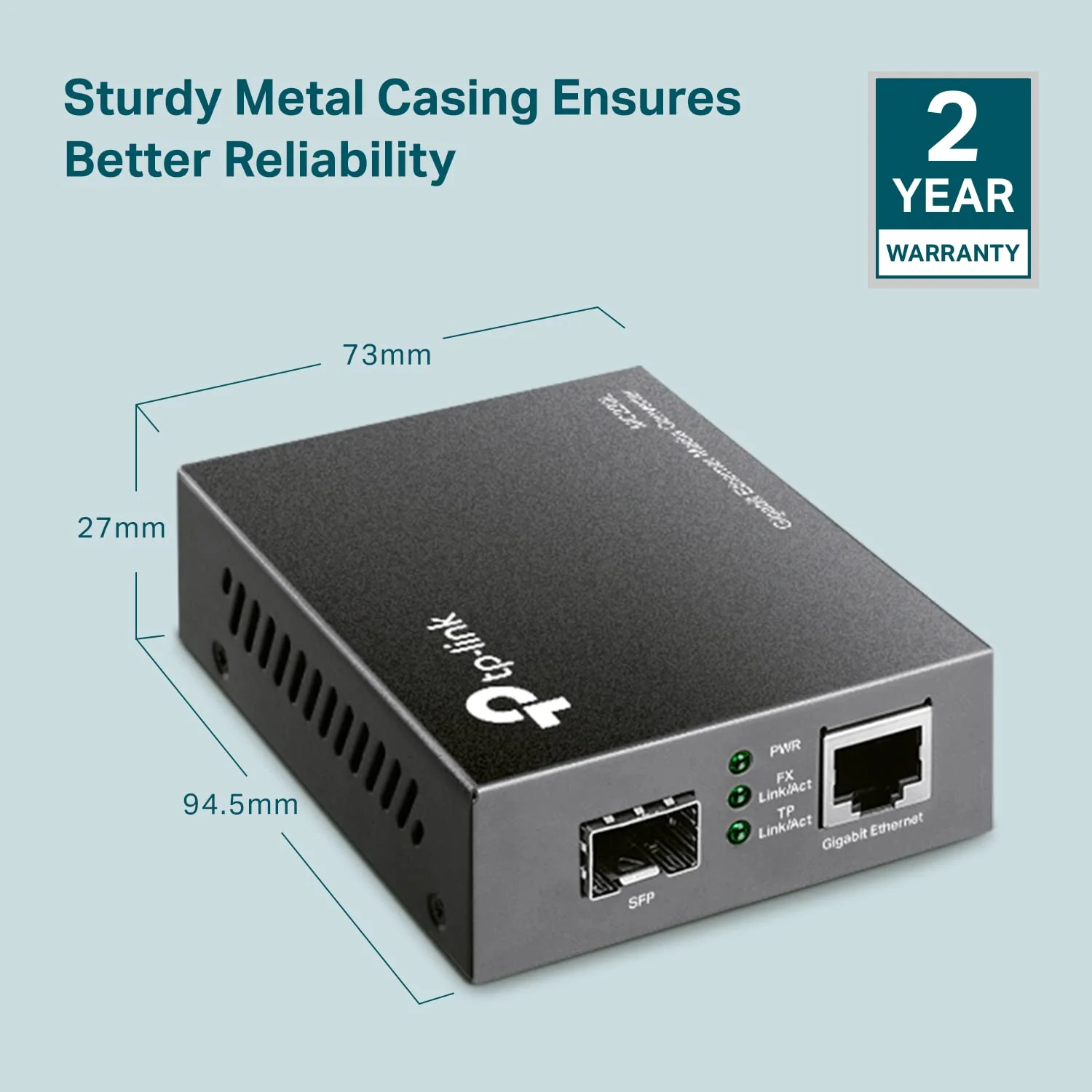 TP-Link MC220L | Gigabit SFP to RJ45 Fiber Media Converter | Fiber to Ethernet Converter | Plug and Play | Durable Metal Casing | Versatile Compatibility | Auto-Negotiation | UL Certified Grey - Image 2
