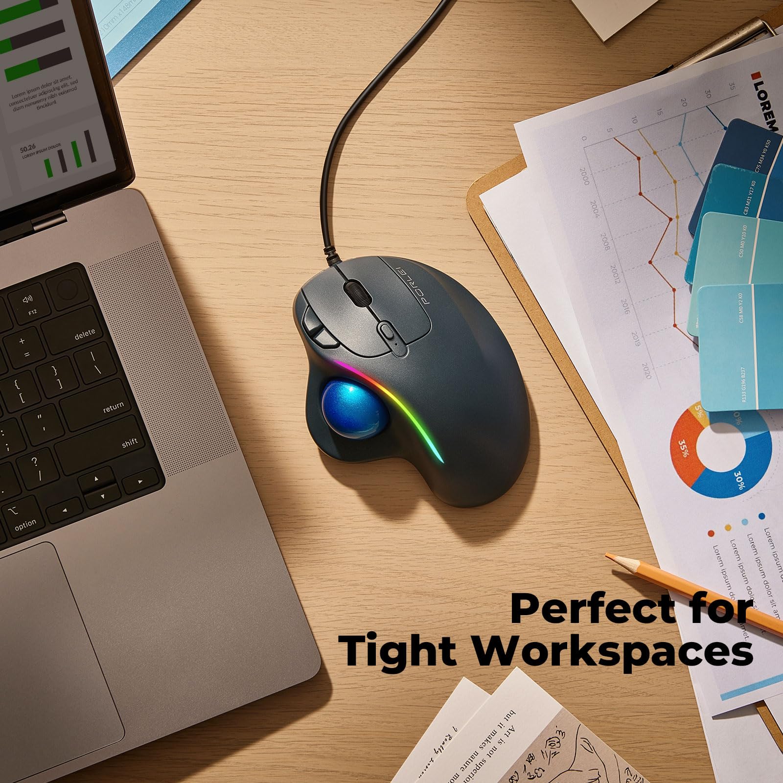 Trackball Mouse Wired, Ergonomic Comfort Design Reduces Muscle Strain, USB Plug&Play, Easy Thumb Control, Precision Tracking with 5 Adjustable DPI, RGB Rollerball Mouse Compatible for PC, Mac, Windows A-Blue - Image 6
