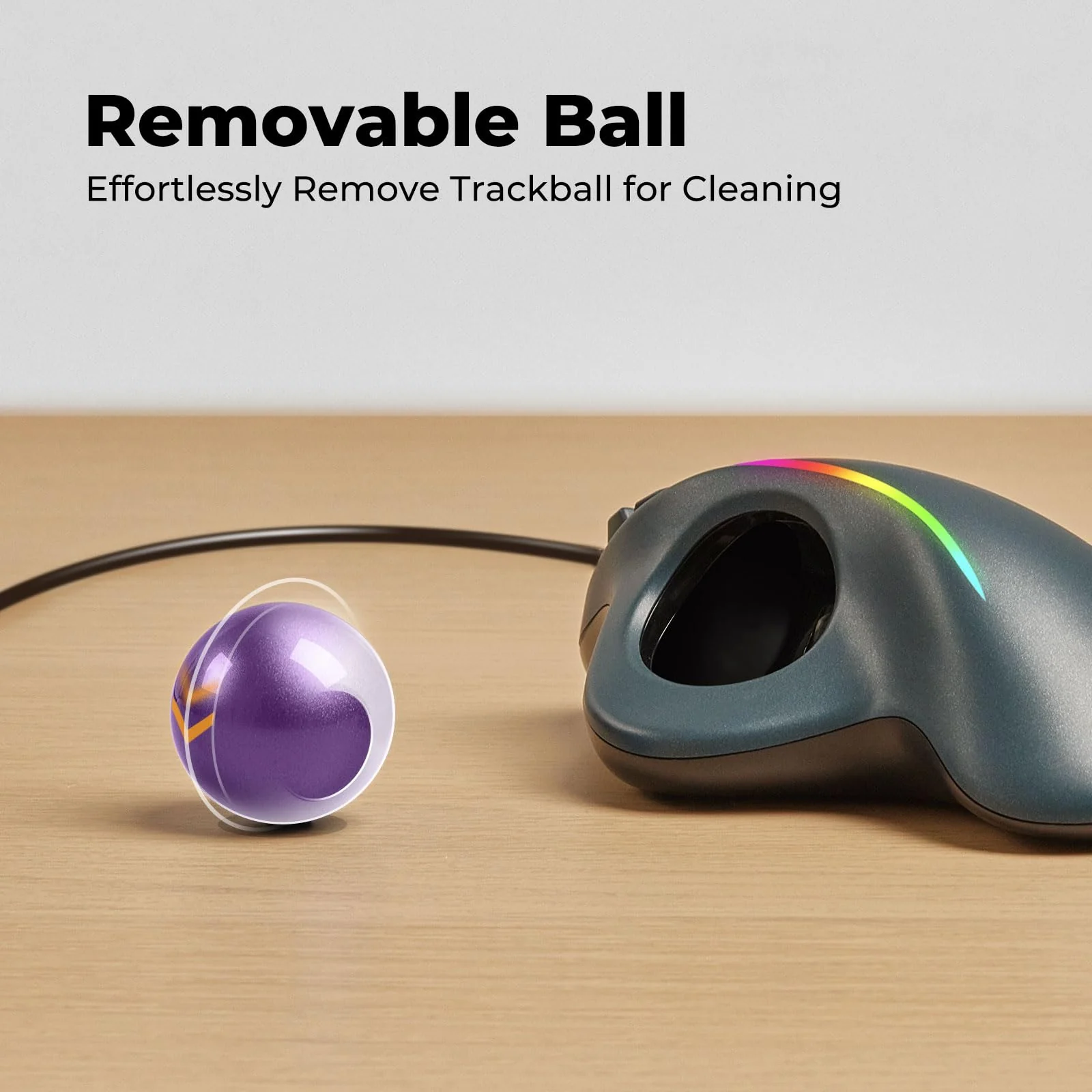 Trackball Mouse Wired, Ergonomic Comfort Design Reduces Muscle Strain, USB Plug&Play, Easy Thumb Control, Precision Tracking with 5 Adjustable DPI, RGB Rollerball Mouse Compatible for PC, Mac, Windows B-Purple - Image 5