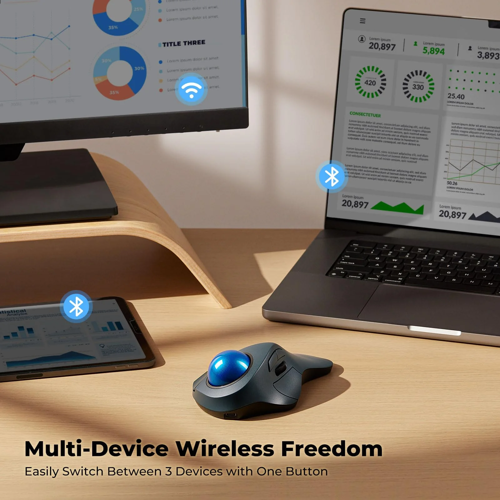 Trackball Mouse Wireless, Ergonomic Design with Comfort Wrist Support and Tracking, Reduce Wrist Strain, USB-C Rechargeable, Reliable Bluetooth or 2.4G Connection, Compatible for PC, Mac, Windows - Image 3