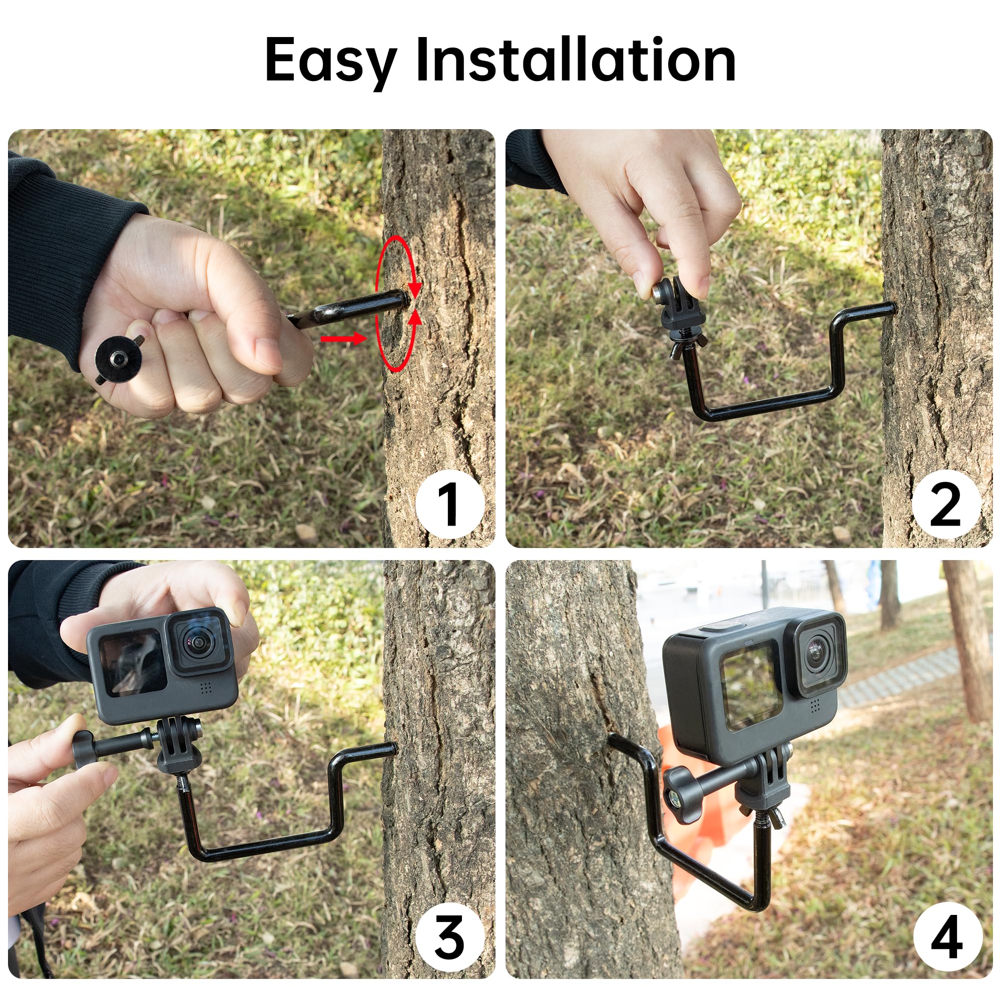 Trail Camera Mount, 4 Packs Trail Cam Mounts, Tree Hunting Accessory, 360° Rotatable Game Camera Holder with 1/4"-20 Screw, Heavy Duty Trail Cam Mount for Hunting Cameras/Action Cameras/Solar Panels - Image 2