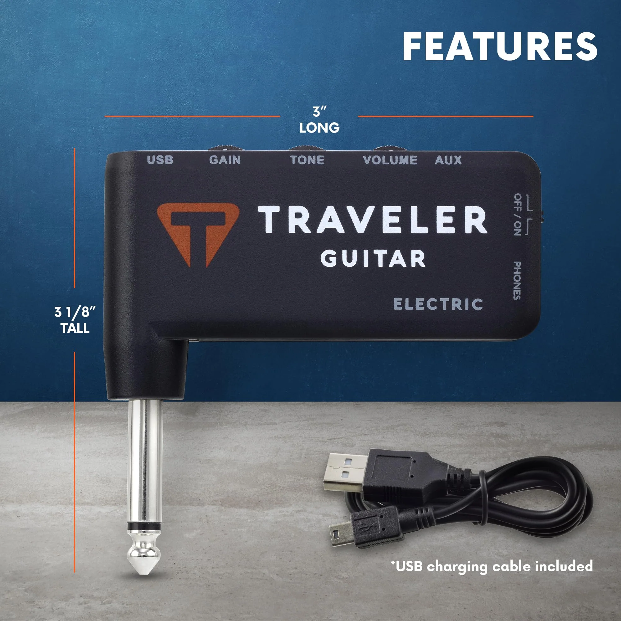 Traveler Guitar TGA-1E Electric Guitar Headphone Amplifier | Guitar Headphone Amp with 1/8" Headphone Jack and 1/8" Aux-in for Backing Tracks | Portable Guitar Amp with Gain, Tone and Volume Controls - Image 3