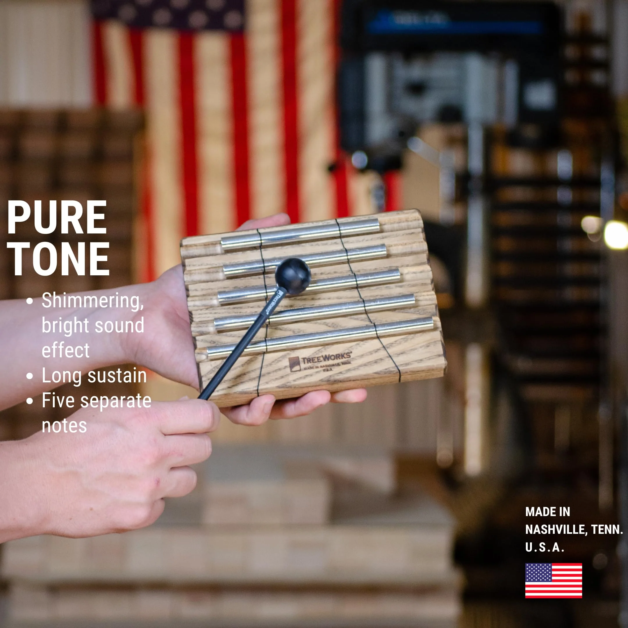 TreeWorks Chimes Energy Chime, 5 Notes –– MADE IN U.S.A. –– For Meditation, Classrooms, Sound Healing or Yoga, Includes Mallet Five Notes - Image 2