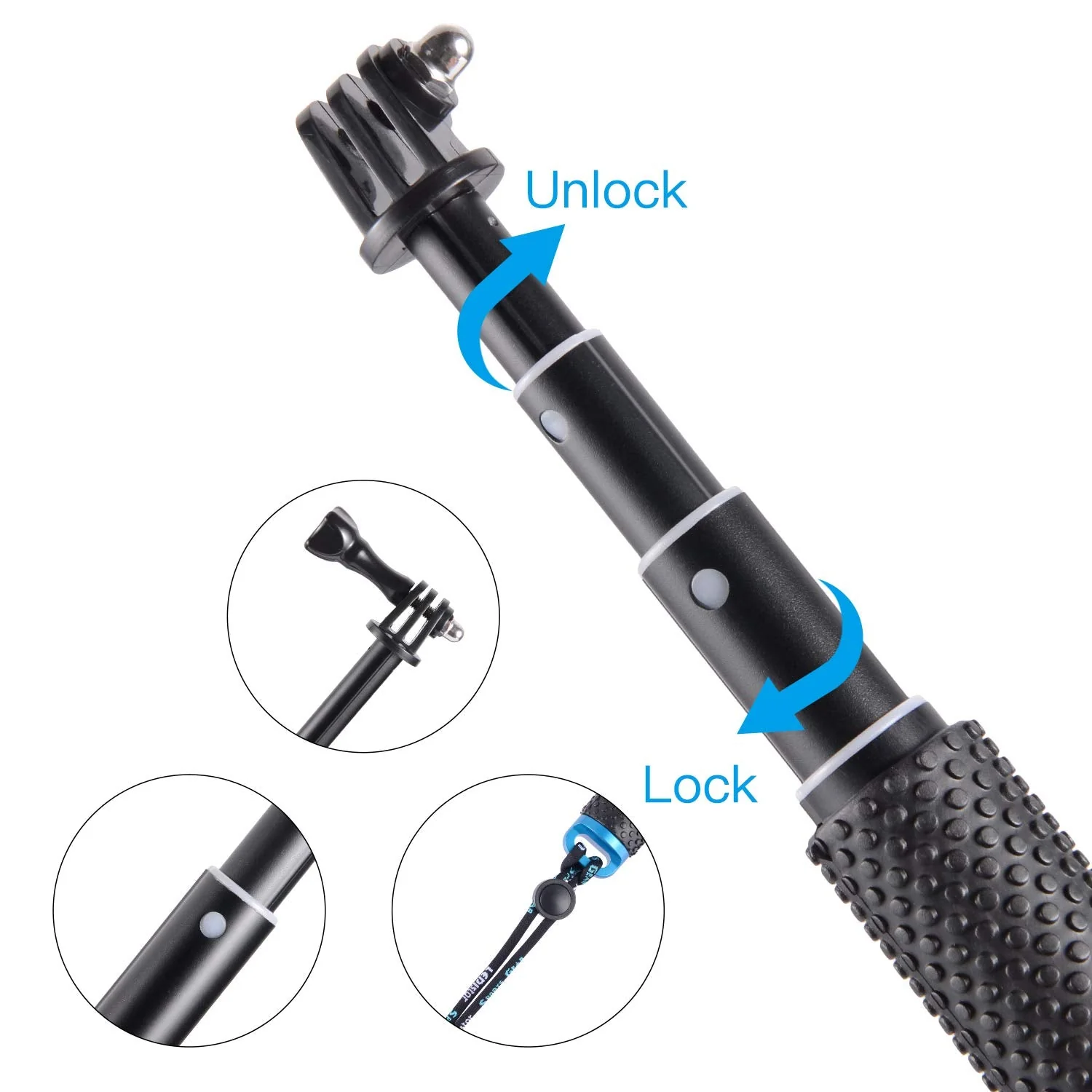 Trehapuva Selfie Stick, 19” Waterproof Extension Hand Grip Adjustable Monopod Pole Compatible with GoPro Hero(2018) Hero 10 9 8 7 6 5 4 3+ 3 Session, AKASO, Xiaomi Yi,SJCAM SJ4000 SJ5000 SJ6000 More - Image 3