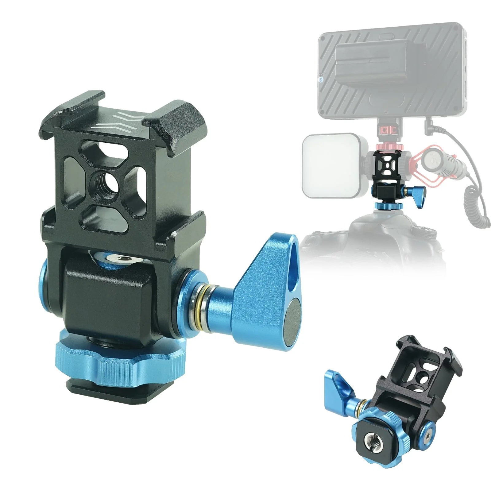 Tripod Ball Head Mount 3 Port Cold Shoe Mount with 1/4"-20 Thread, 360° Rotating Panoramic Ball Head for DSLR Camera Tripod Monopod Slider Camcorder Camera Cage Flash LED Monitor Microphone
