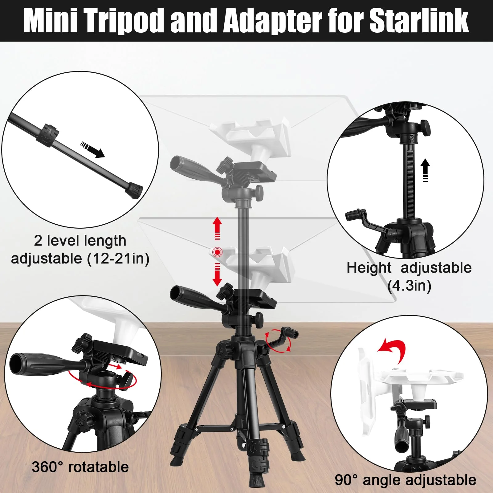 Tripod for Starlink Mini, Tripod Mount with Adapter for Starlink Mini 1/4”Srew, Portable Satellite Mounting Kit for Starlink Mini Accessories, Adjustable Tripod and Adapter Kit for Starlink Gen 4(V4) - Image 2