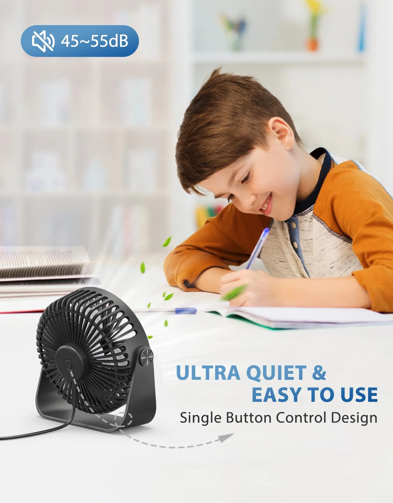 TriPole USB Desk Fan 4.5 Inches Portable Mini Fan Powerful 3 Speeds Wind Personal Desktop Fan with 360° Head Rotation for Home Office Car Indoor Outdoor Black - Image 2