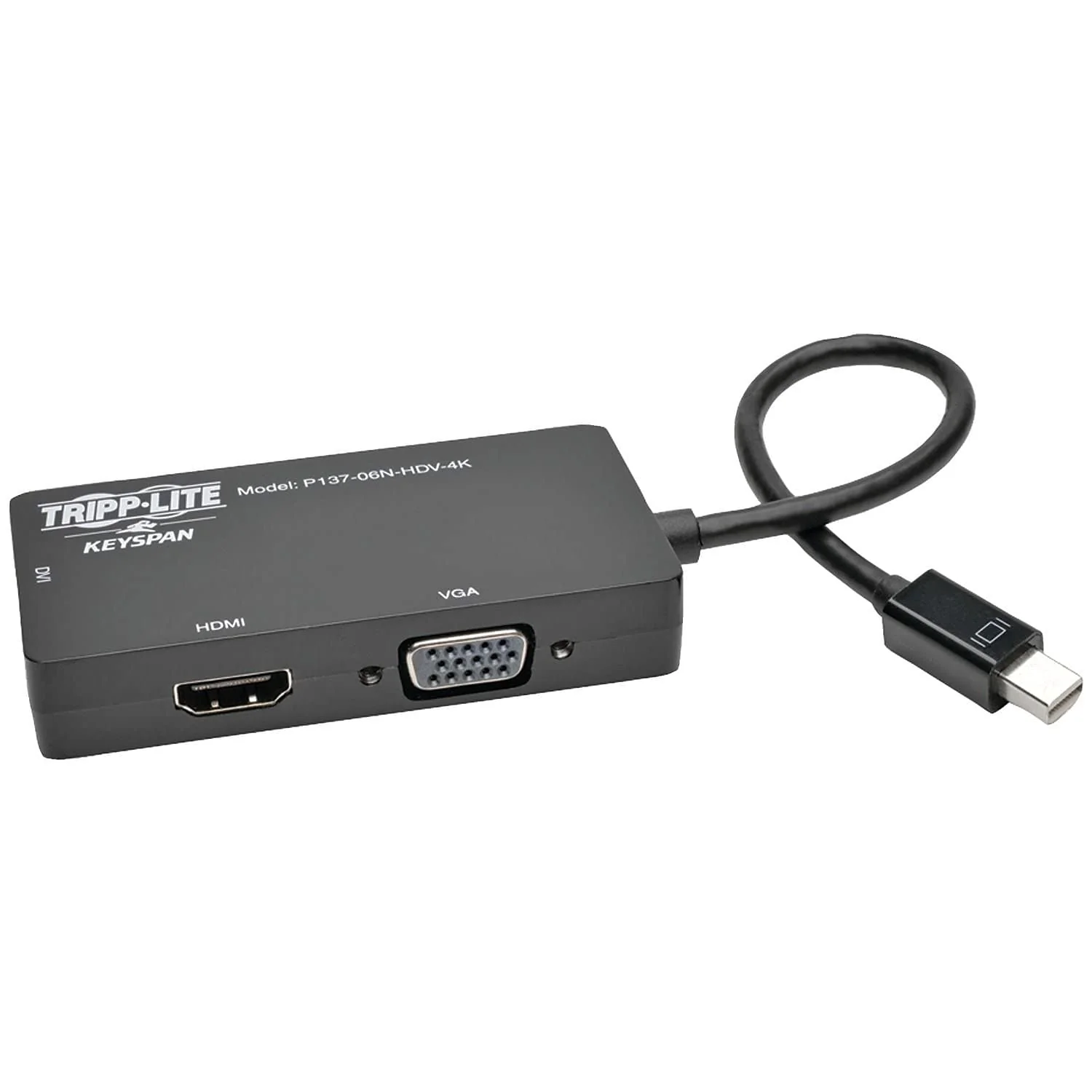 Tripp Lite Keyspan Mini DisplayPort to VGA/DVI/HDMI, All-in-One DP 1.2 Converter Adapter, Thunderbolt 1 & 2 Compatible, 4K HDMI 30Hz, Black, 3 Year Warranty (P137-06N-HDV-4K) VGA/DVI/4K HDMI