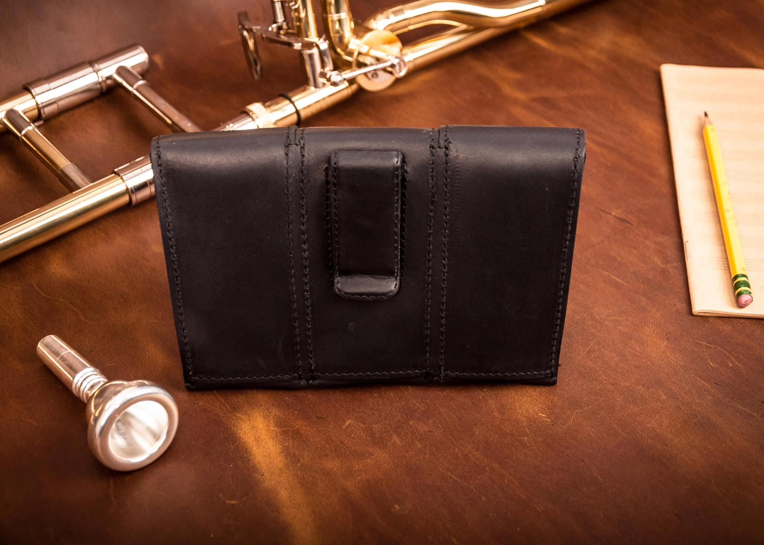 Trombone/Euphonium MOUTHPIECE HOLDER. Genuine leather carrying bag. Compact Mouthpiece Holder. Protection Case for Trombone/Euphonium Mouthpiece. Gift Idea Trombonist (Triple, Black) Triple - Image 6