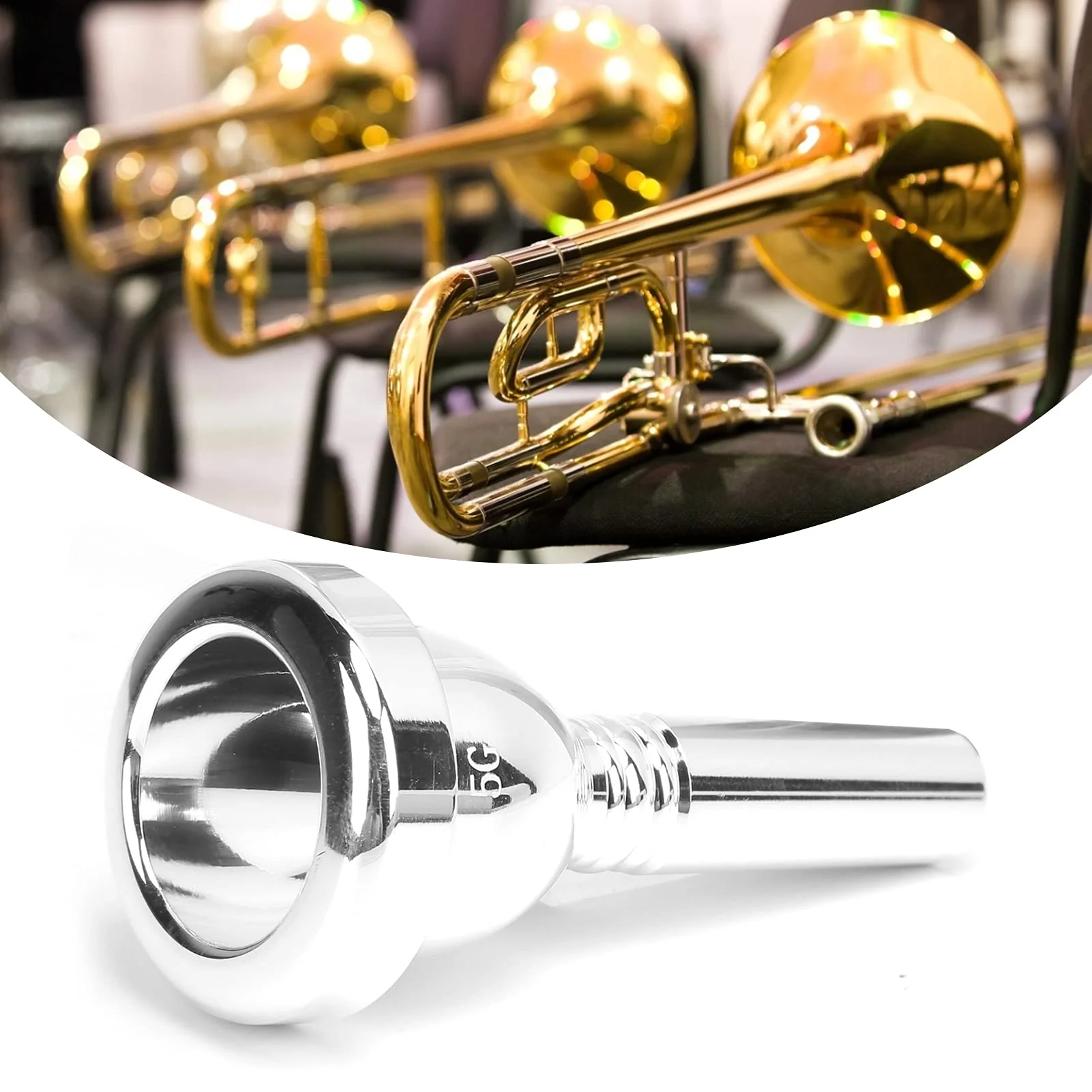Trombone Mouthpiece, Brass Tenor Large Shank Trombone Mouthpiece Professonal Silver Plated Mouthpiece, 12.7mm 5G Trombone Accessory Replacement, TR‑03 (Silver) - Image 2