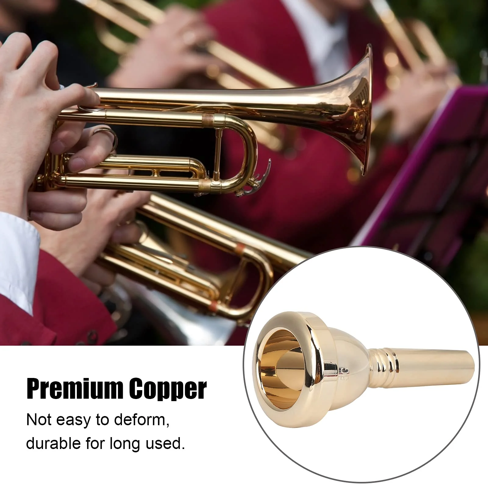 Trombone Mouthpiece, Large Shank, Gold Tenor Trombone Mouthpiece Trombone Mute mouthpiece Tuba Mouthpiece with Silver‑Plated Layer for Amateurs & Professionals - Image 3